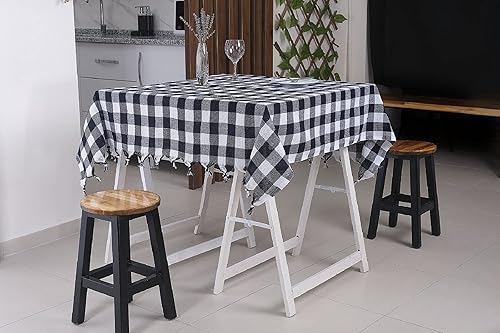 Miniatura 2 de DESTALYA Mantel a cuadros de 55 x 55 pulgadas, manta de picnic con flecos, 100% algodón, a cuadros, estilo rústico, para cocina (azul y blanco, 55