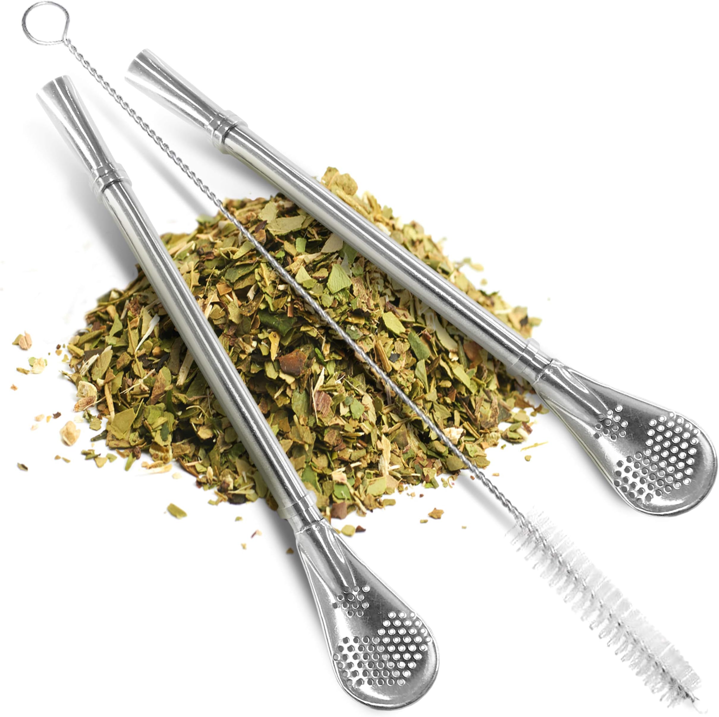 Bombilla Mate Straw Set for Yerba Mate Gourd, Reusable Stainless Steel Filter Straws, Yerba Mate Bombilla Set of 2 with Cleaning Brush, Premium Quality