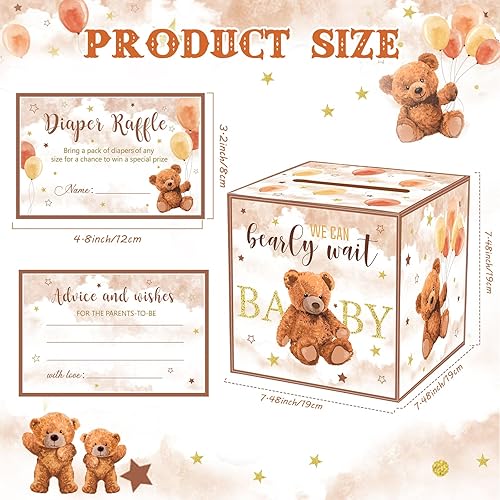Miniatura 2 de Fumete 51 piezas Caja de tarjetas de rifa de pañales con osos con tarjetas de rifa de pañales insertadas, No podemos esperar, para baby shower,