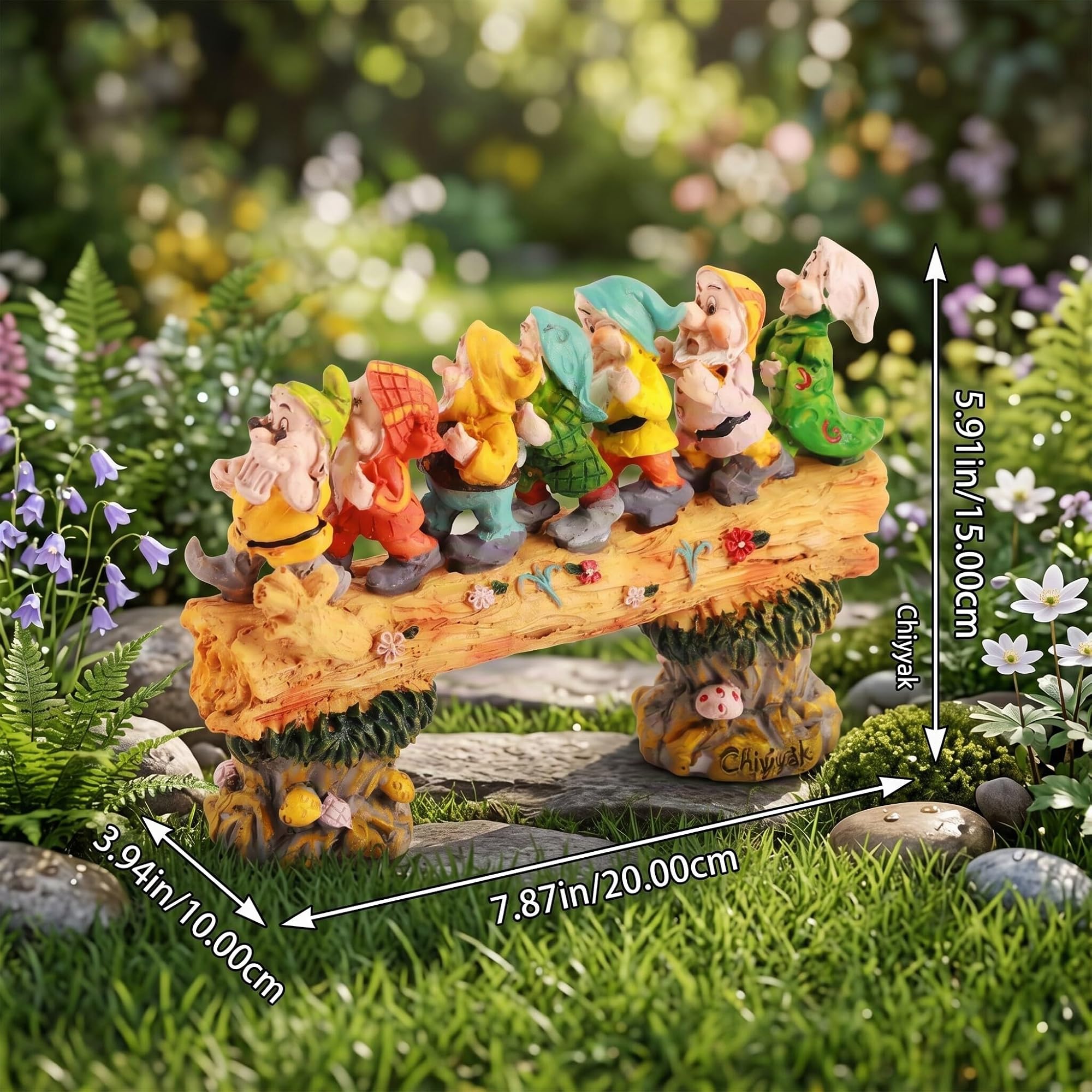 Sette nani in resina, Statua da giardino in stile bohémien, decorazione per interni ed esterni