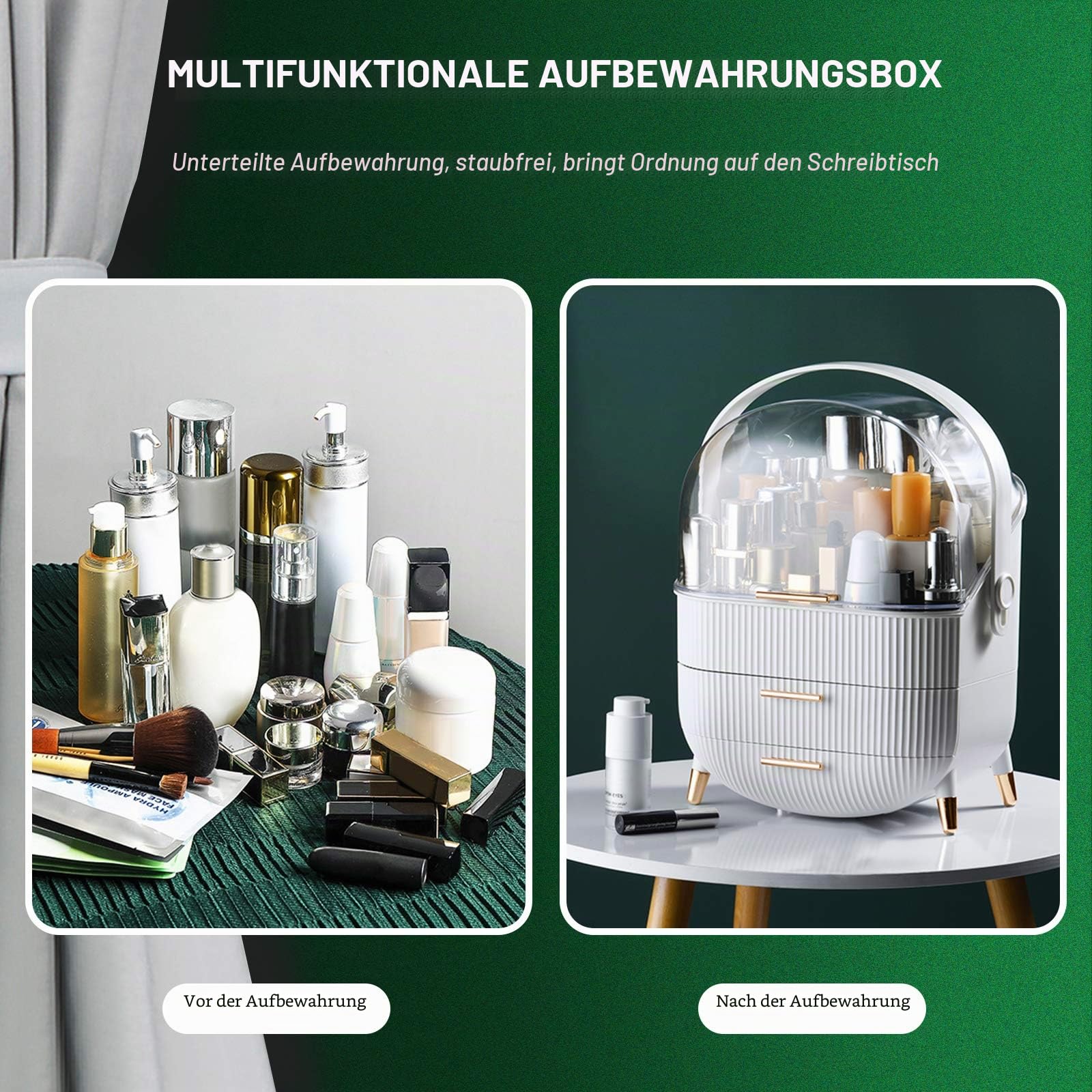 Galatée Make-up-Organizer für Büro, Schubladen, Aufbewahrung von Schmuck, aus Kunststoff, Aufbewahrungsbox für Kosmetik, Staubschutz, verschiedene Behälter, für Zuhause, Make-up-Organizer, Weiß, Weiß,