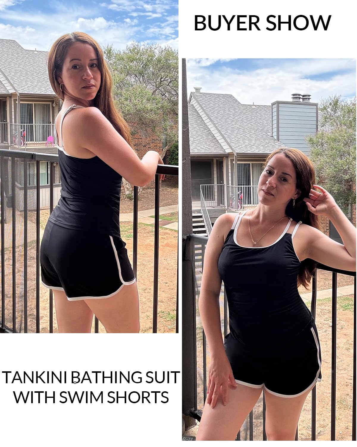 Badeanzug für Damen, Tankini mit Shorts, Zweiteiliger Badeanzug mit Bauchkontrolle mit Taschen 2025