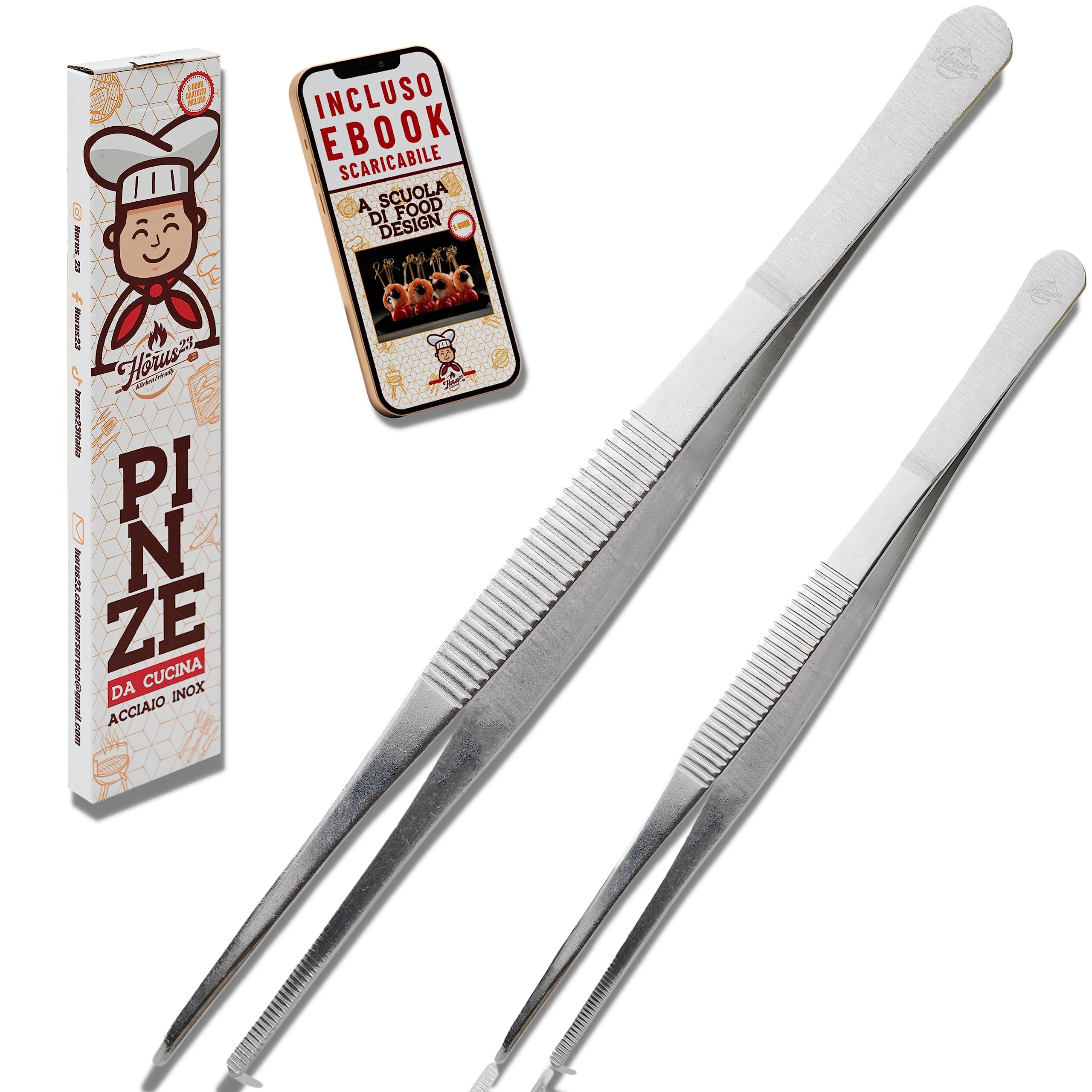 Horus23 Pinze da Cucina Professionali - Pinza Cucina per Barbecue e Impiattamento da 30 e 20 cm