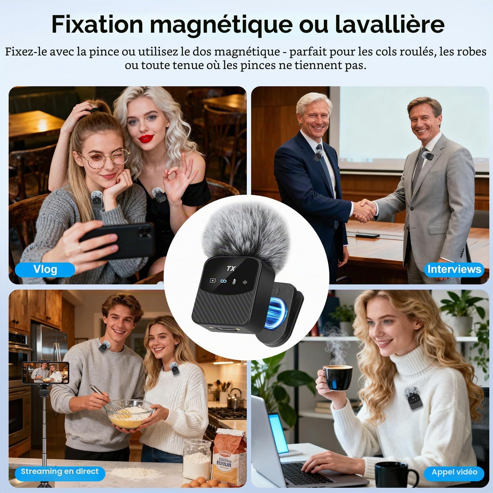 Mini micro Lavalier pour iPhone/iPad/Android, mini microphone Plug-Play, réduction du bruit, durée d'utilisation de 25 heures, microphone sans fil Lavalier pour vidéos, Vlog, YouTube, TikTok, flux en