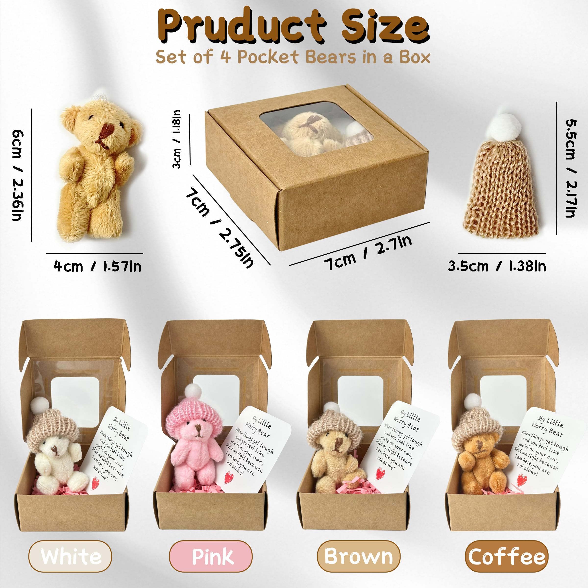 4 Set Handmade Mini Plush Teddy Bear, Worry Bear Hug In A Box, Mini Plush Bear With Inspirational Card Sympathy Gift, Desk Accessories, Motivational Gifts For Lovers And Friends - View #7