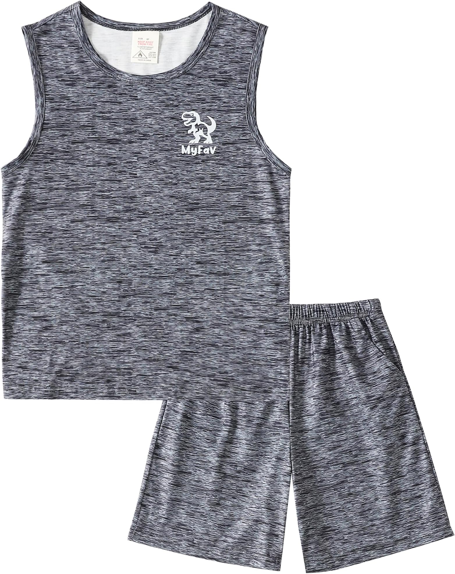 Boys Tank Top and Shorts with Pockets Pajamas Set Summer Sleeveless Sleepwear Cozy Lounge Set