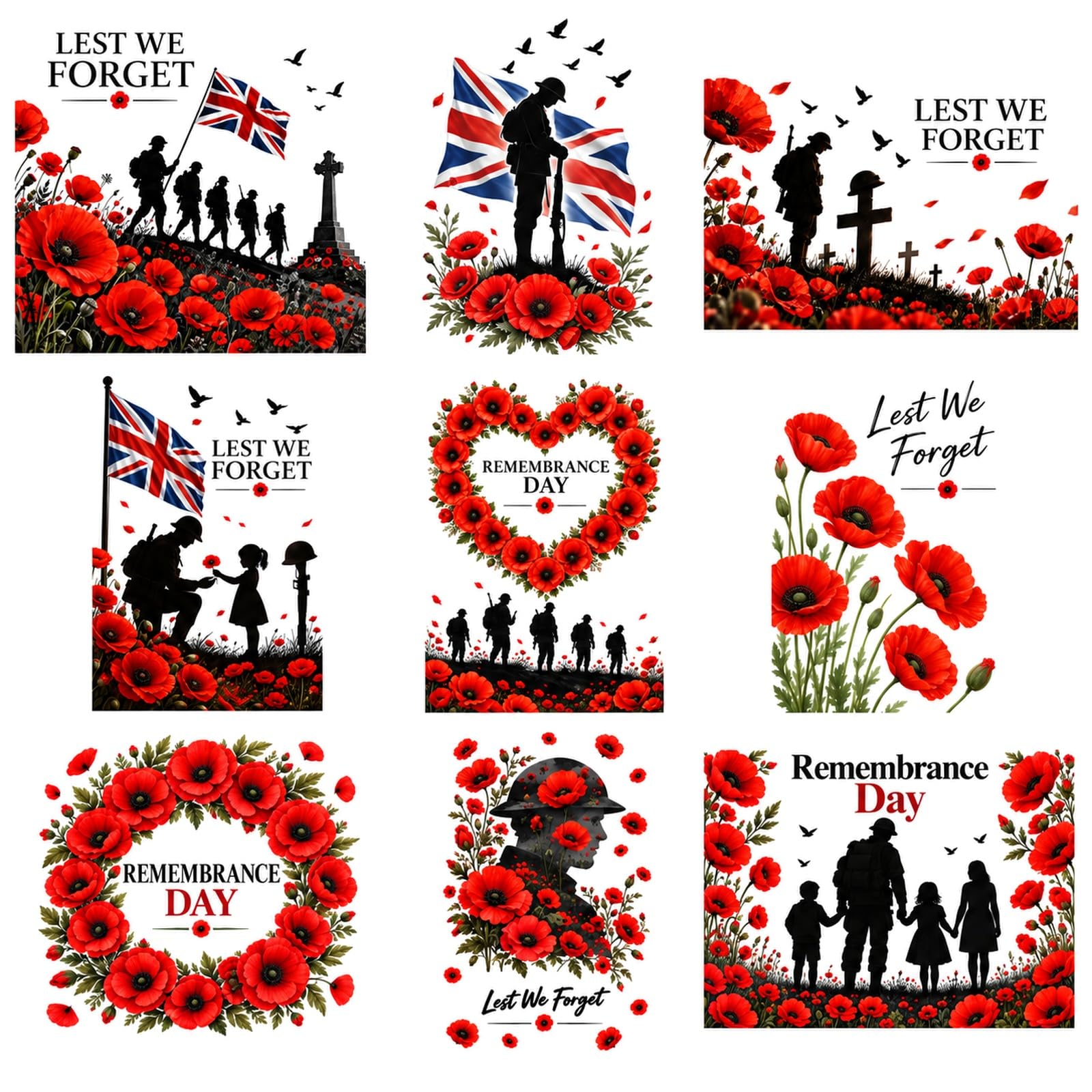 9 Pcs Lest We Forget Car Sticker Remembrance Day Decorations Poppy Stickers