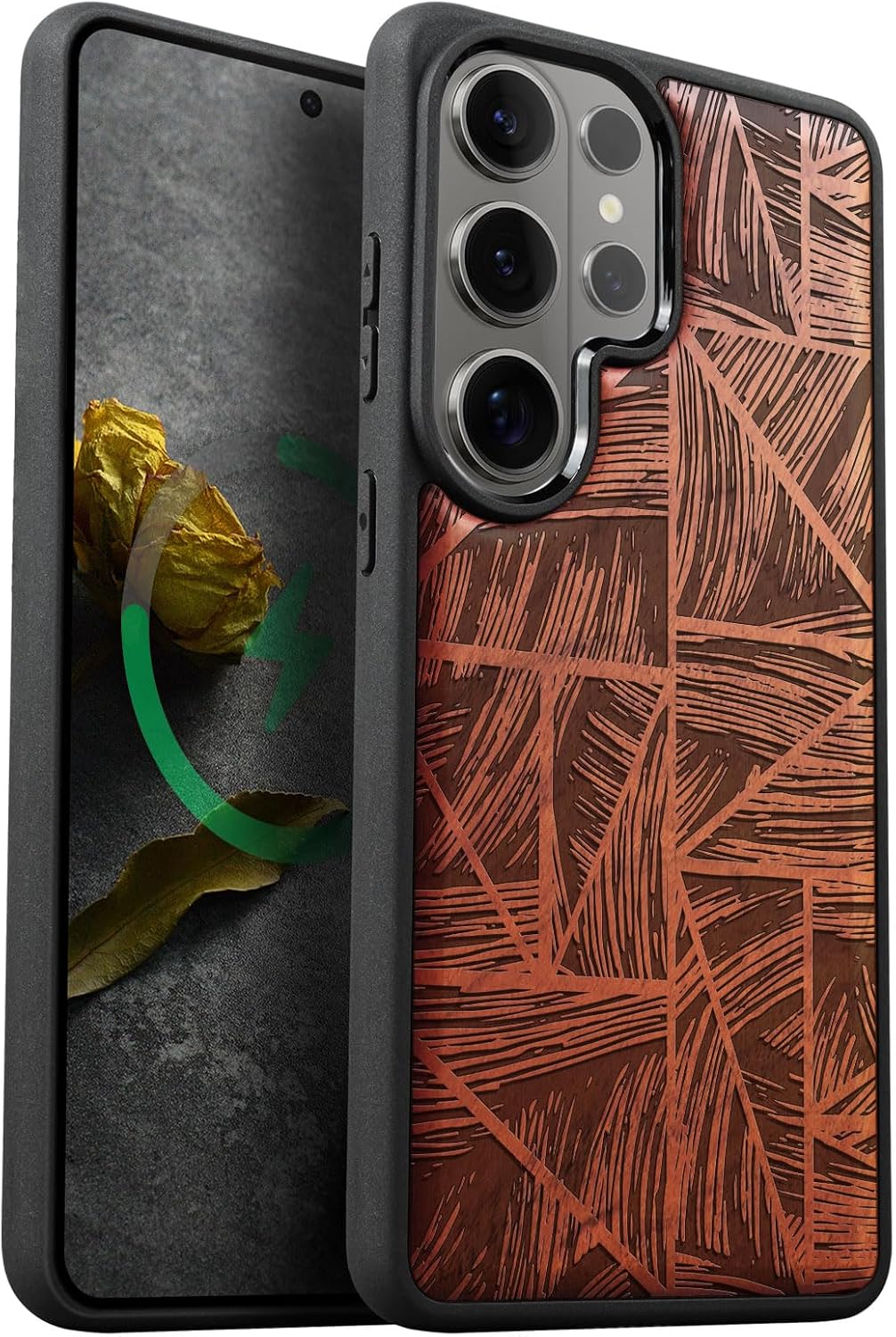 Carveit Magnetic Wooden Case for Samsung Galaxy S26 Ultra Case 2026, TPU Shockproof Cover & Wood Artisan Engraved, Compatible with MagSafe Wireless Chargers (The Helianthus Sketch) Rosy