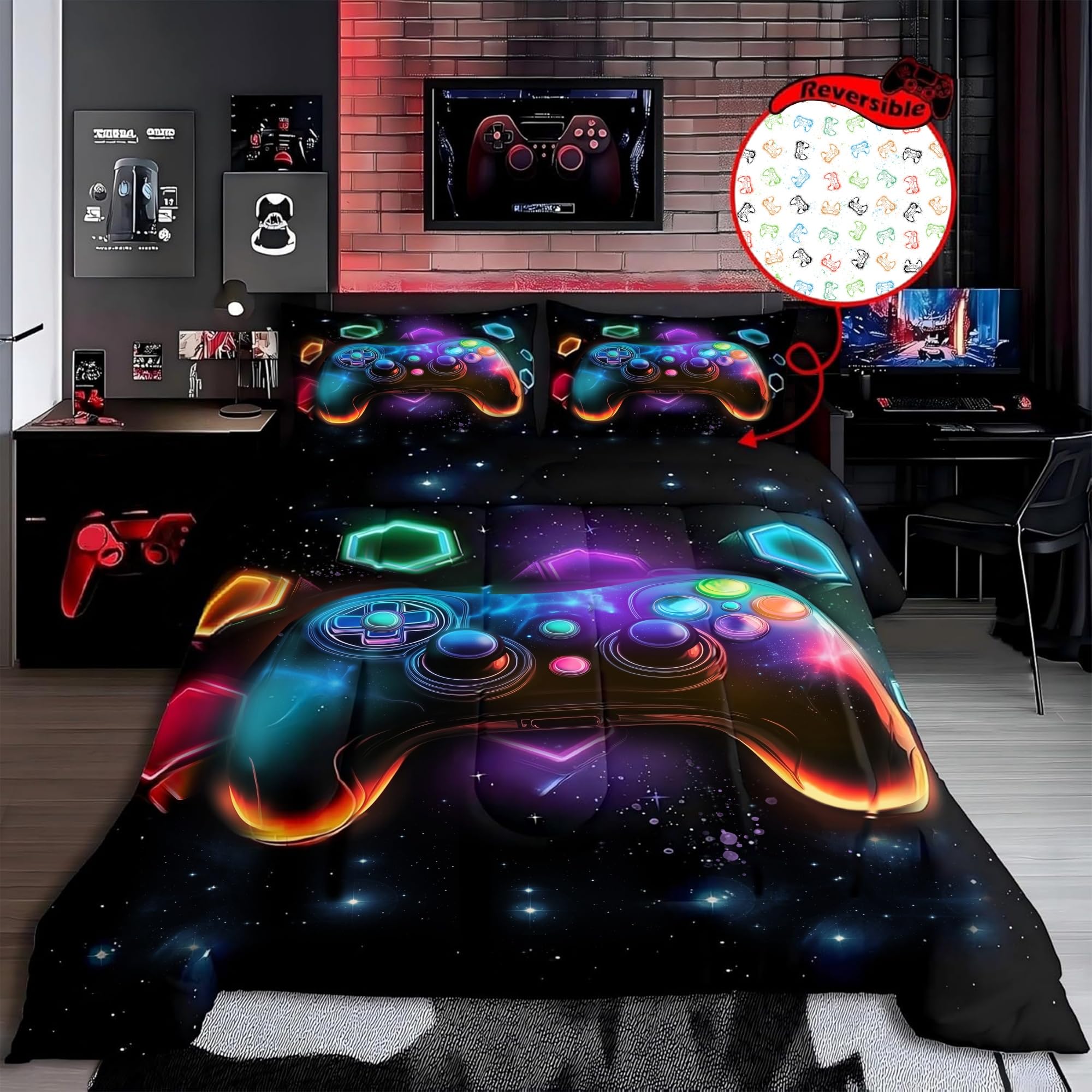 Juegos de edredón para niños con diseño geométrico luminoso de consolas de videojuegos