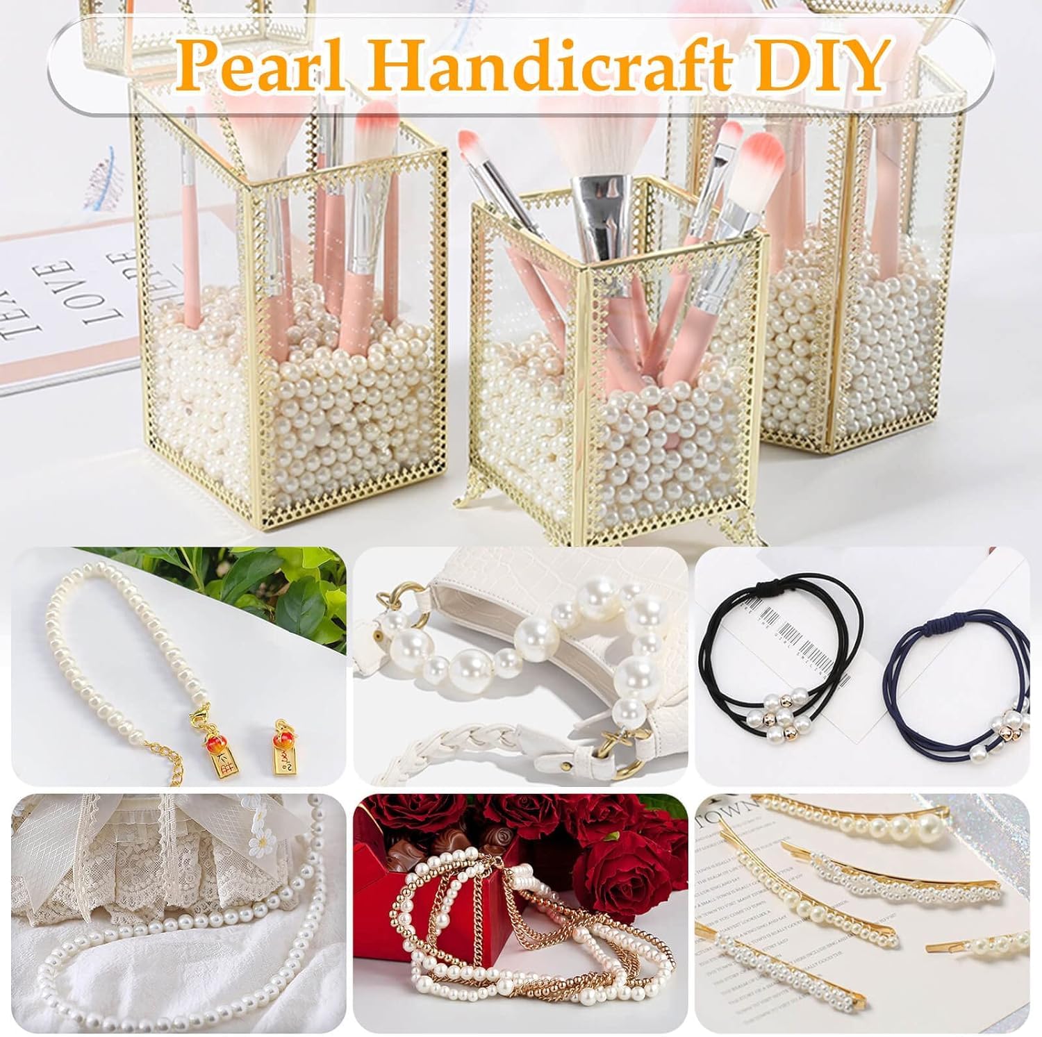 Kwizy Pearl Beads Moti For Jewelry Bracelet Necklace Earring Anklets Making Acrylic Plastic Beads Art & Craft DIY Beading Kids Sewing Decoration Purpose Loose Pearls With Holes | 8MM | 50 Gram | White 1