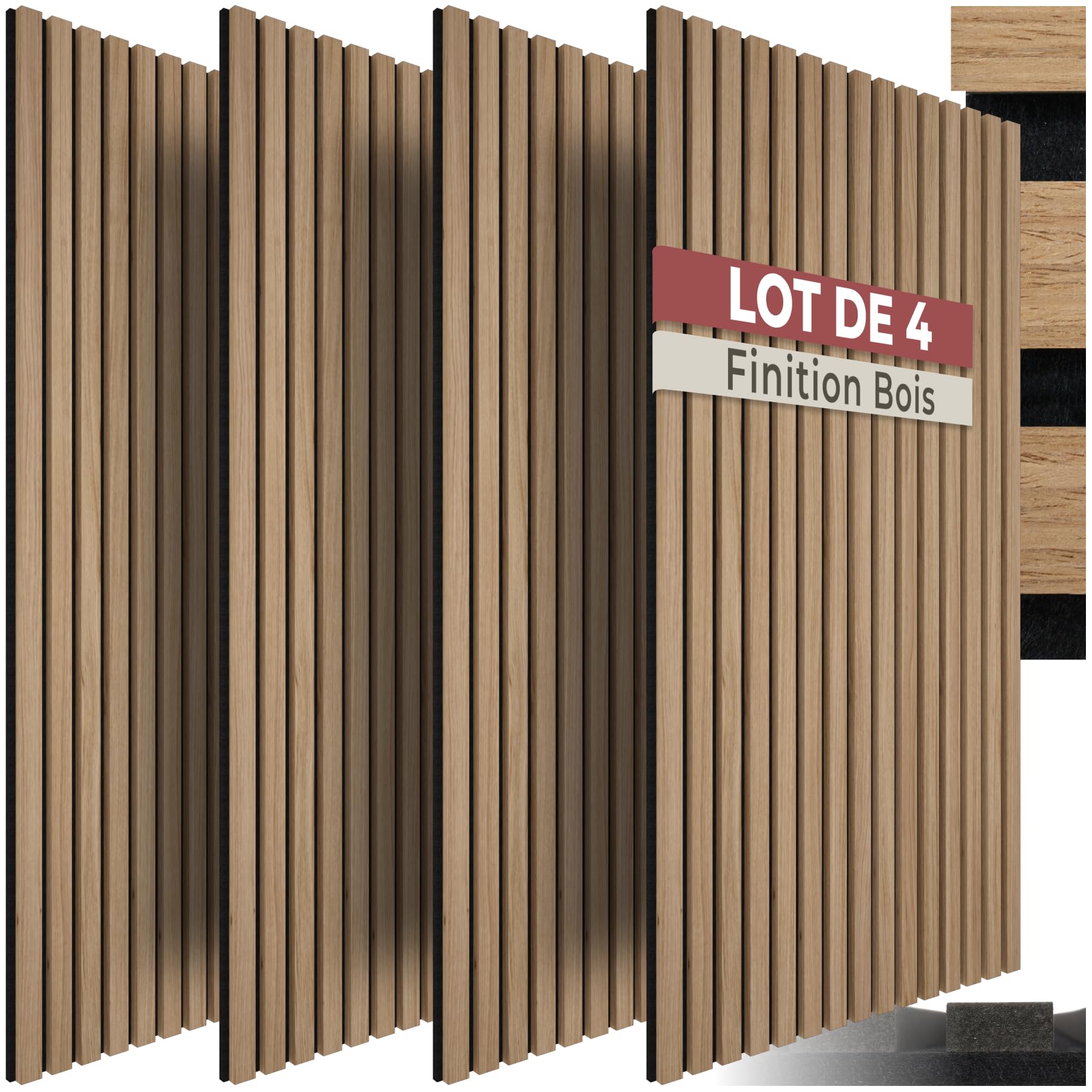 tectake® Lot de 4 Panneaux Acoustiques muraux et pour plafond, en Bois MDF, 110 x 50 x 1,8 cm, Feutre insonorisant, Panneau Mural decoratif pour Isolation phonique Chambre, Bureau, Studio de musique
