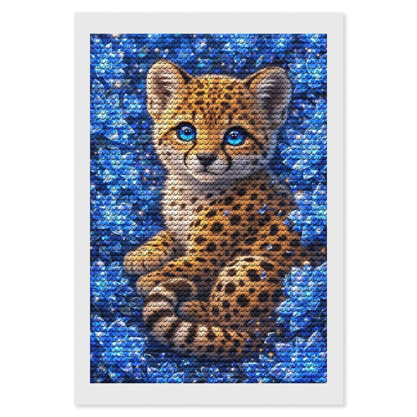 Junmoney Crystal Bloom Cheetah Diamond Painting Canvas Set 8"x12", for Women, Mindful Craft Activity, Cosy Home Accent, Festive Craft Gift