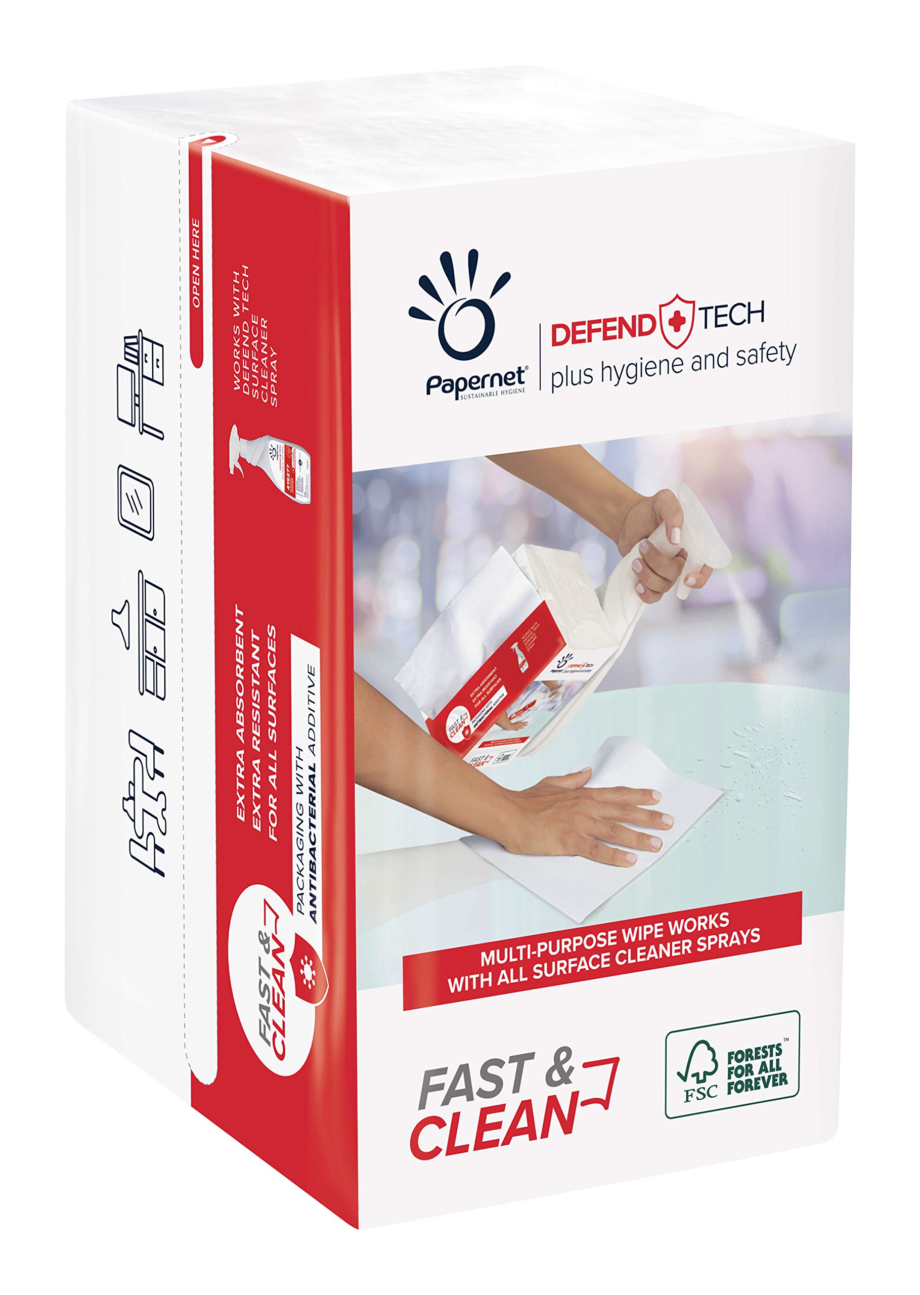 Papernet Defend Tech - Panni in carta multiuso con Tecnologia Defend Tech 419295, 2 Veli, 100 Servizi per Clip, Dimensioni 32,25 x 21,6 cm