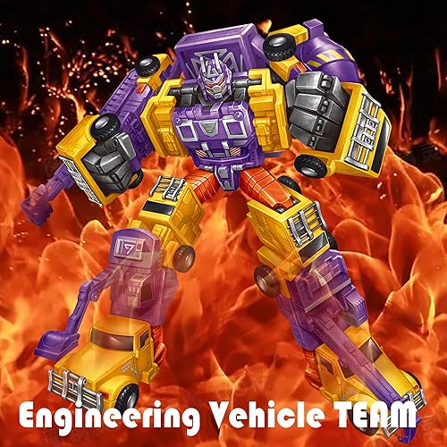 Miniatura 3 de HSEONEJIA Vehículos de construcción 5 en 1 que transforman los juguetes robot, figuras de acción de combinación de deformación de aleación para