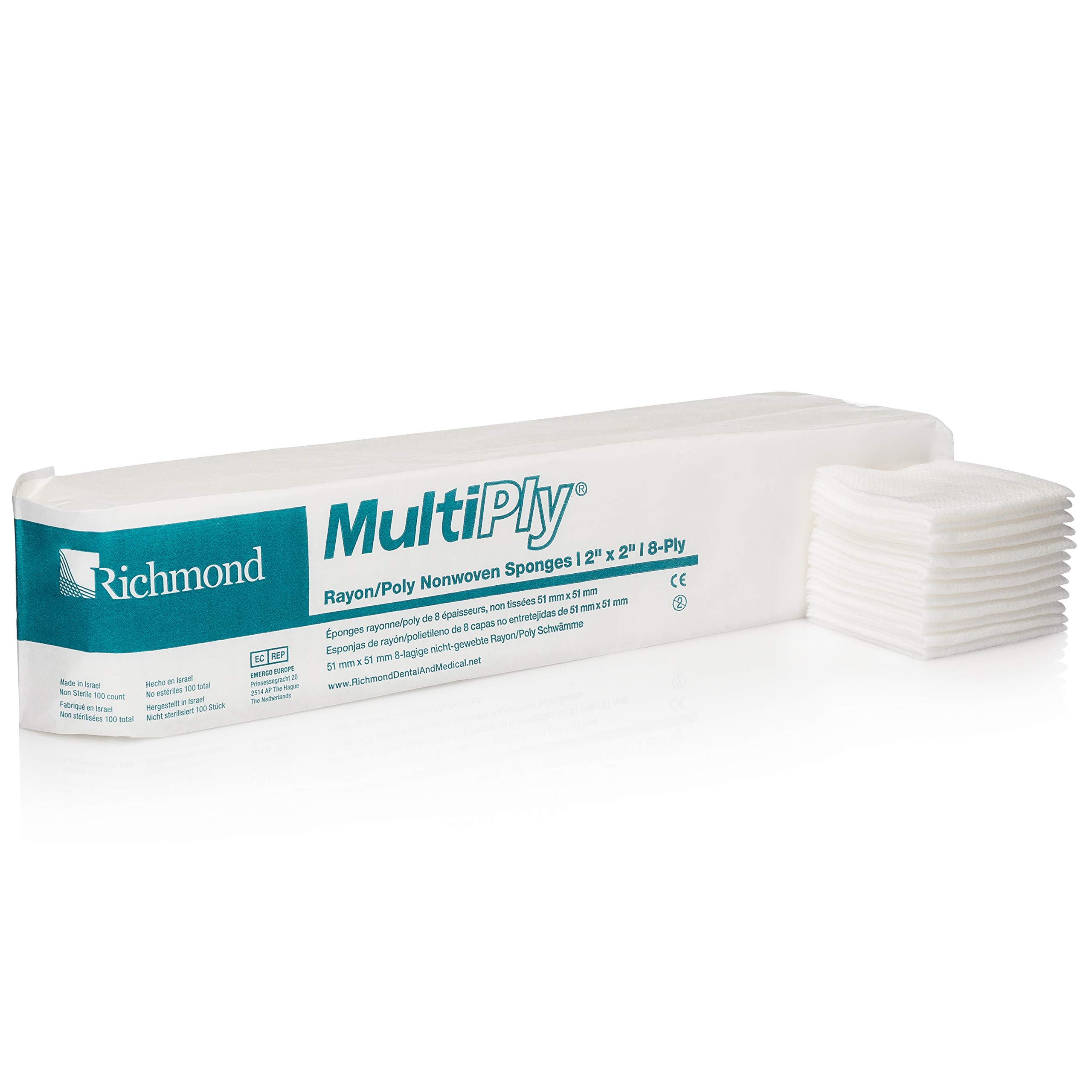 Richmond Dental 300637 Multiply Poly/Rayon Non-Woven Sponge, 8-Ply, Non-Sterile, 2