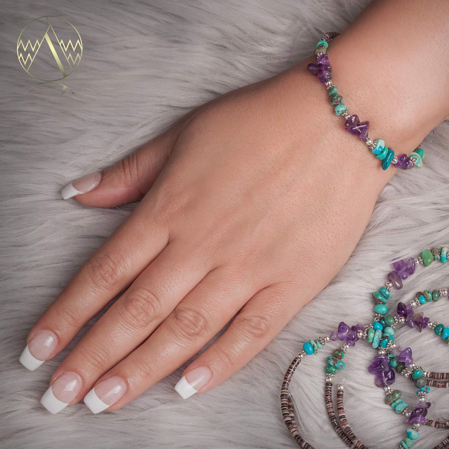 $80Tag Certified Navajo Native Turquoise Amethyst Adjustable Wrap Bracelet 12744 Made by Loma Siiva