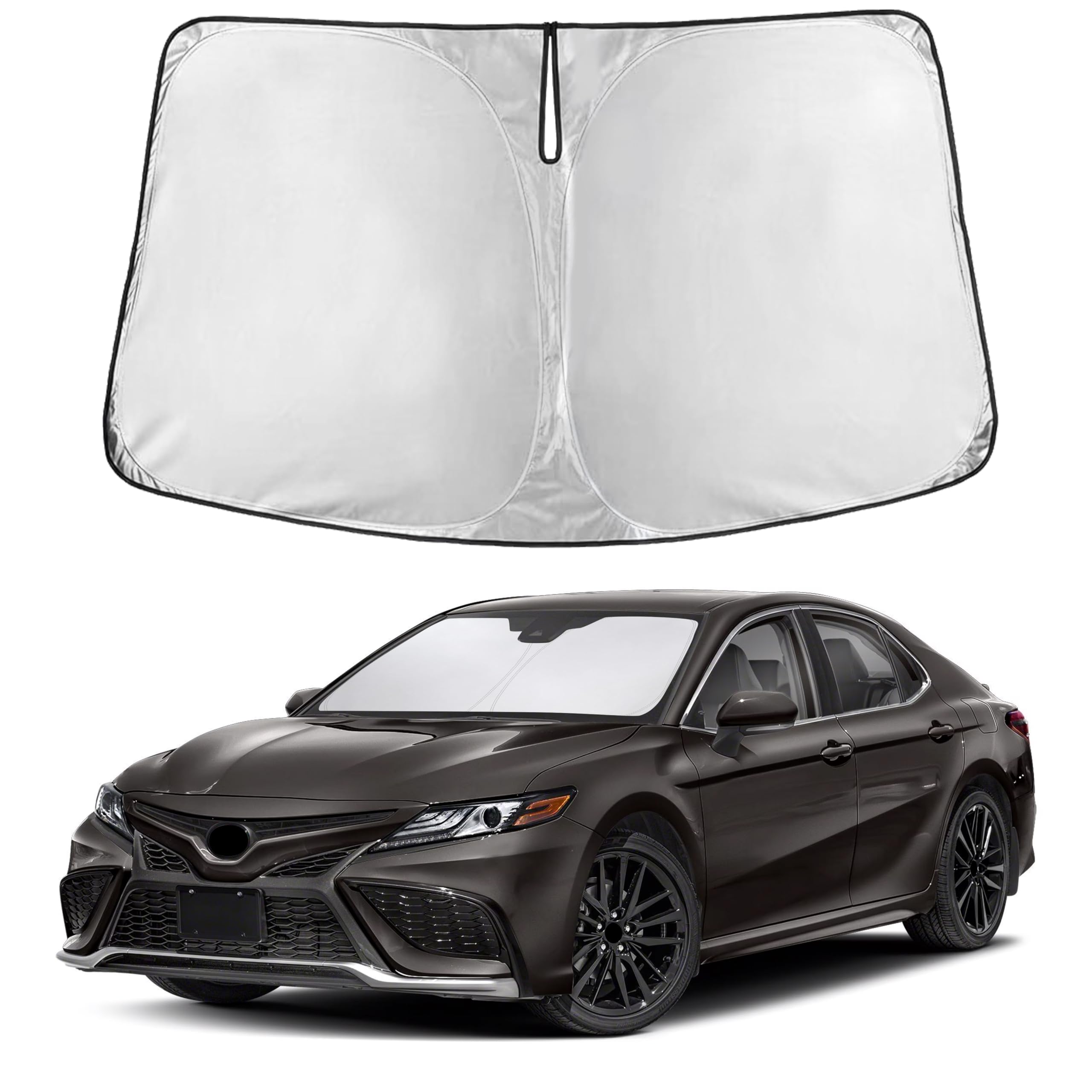 EcoNour Windshield Sunshade for Cars | Full-Coverage Heat & UV Protection | High-Performance Light Blocking Sun Shade | Foldable Design Keeps Interior Cool | Compact Storage- Toyota Camry