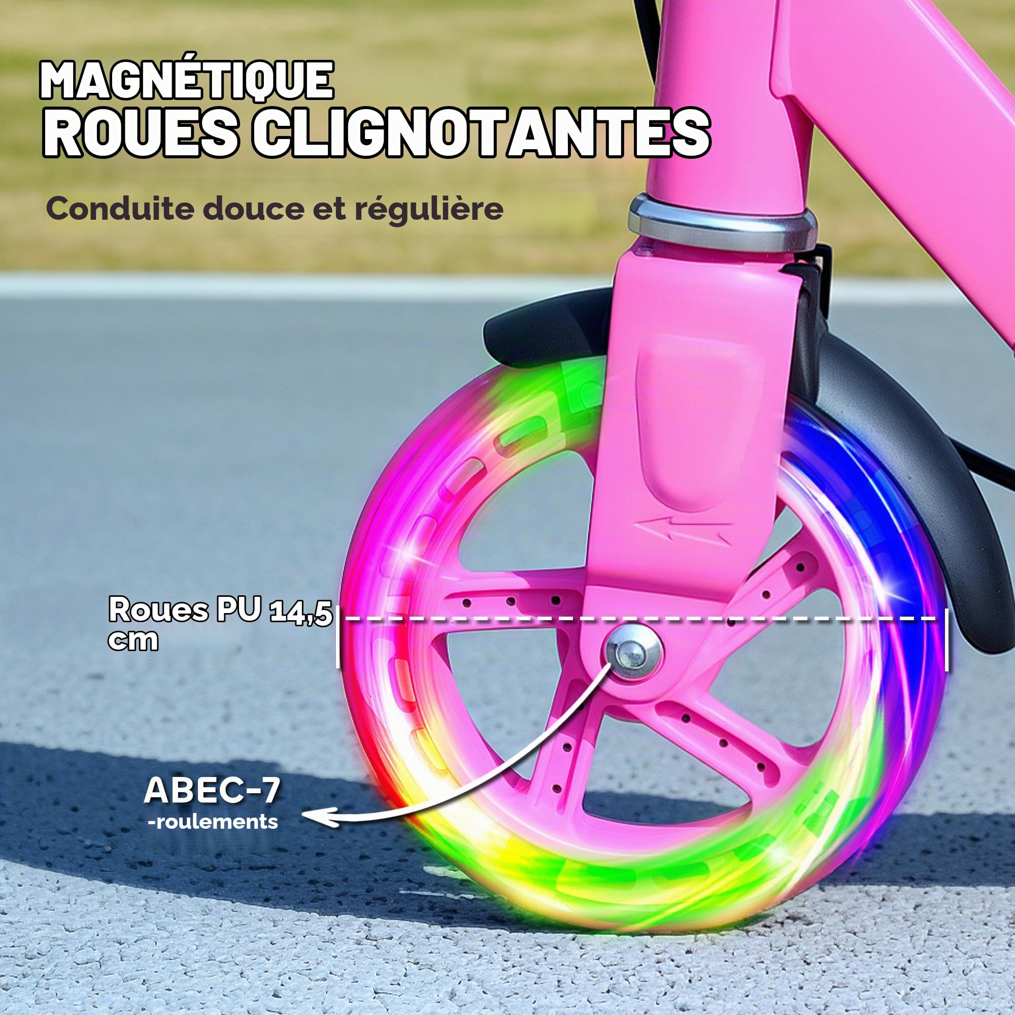 AIYAPLAY Roller Kinder Scooter mit Leuchtenden Rädern, Bremse, klappbarer Kinderroller Höhenverstellbarer Tretroller Kickscooter für Kinder Jugendliche 3-8 Jahre Cityroller BIS zu 50 kg