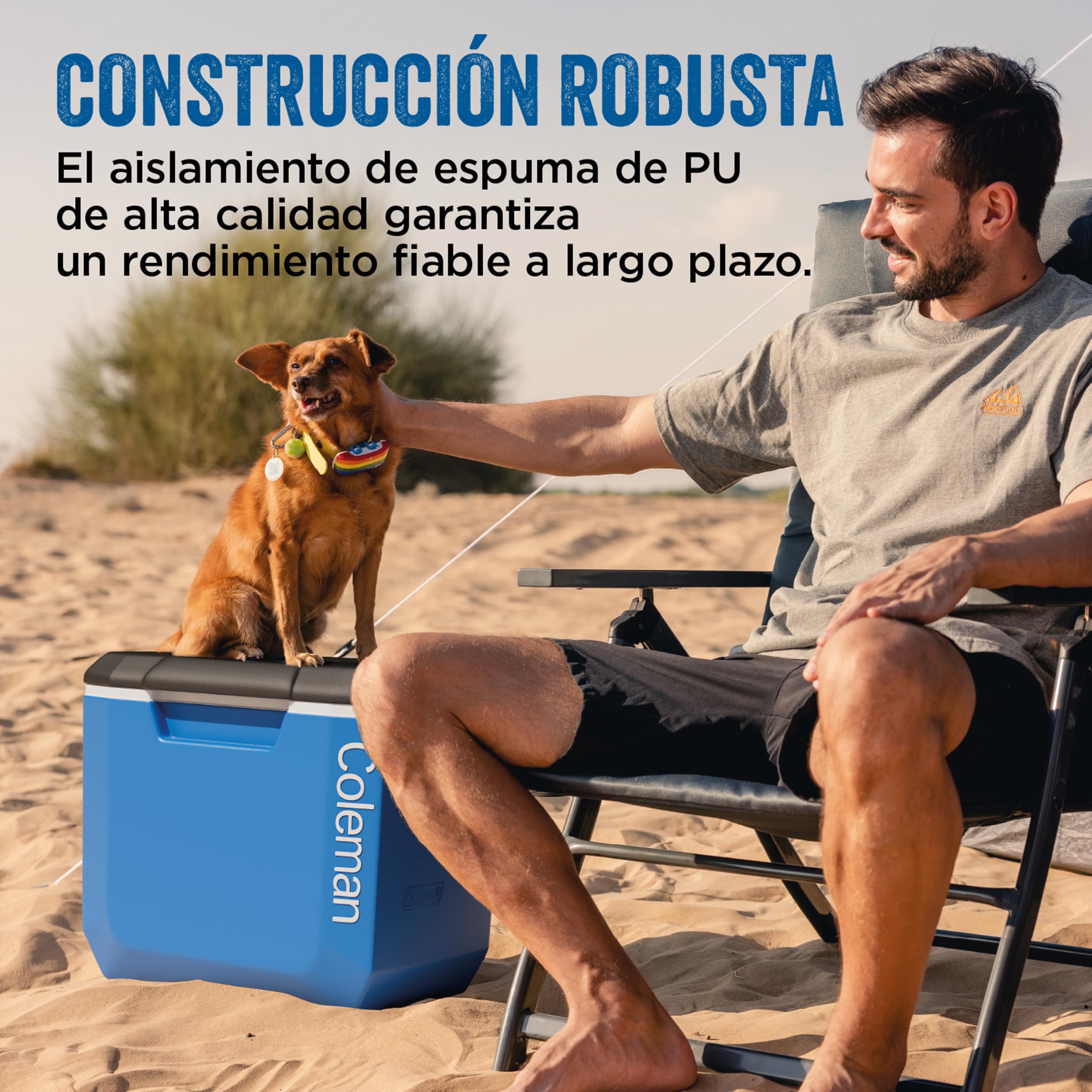 Coleman Performance Tri-Colour 60QT Wheeled Cooler Box | Nevera Portátil Rígida con Ruedas para Camping | 56 L, Azul/Blanco/Gris