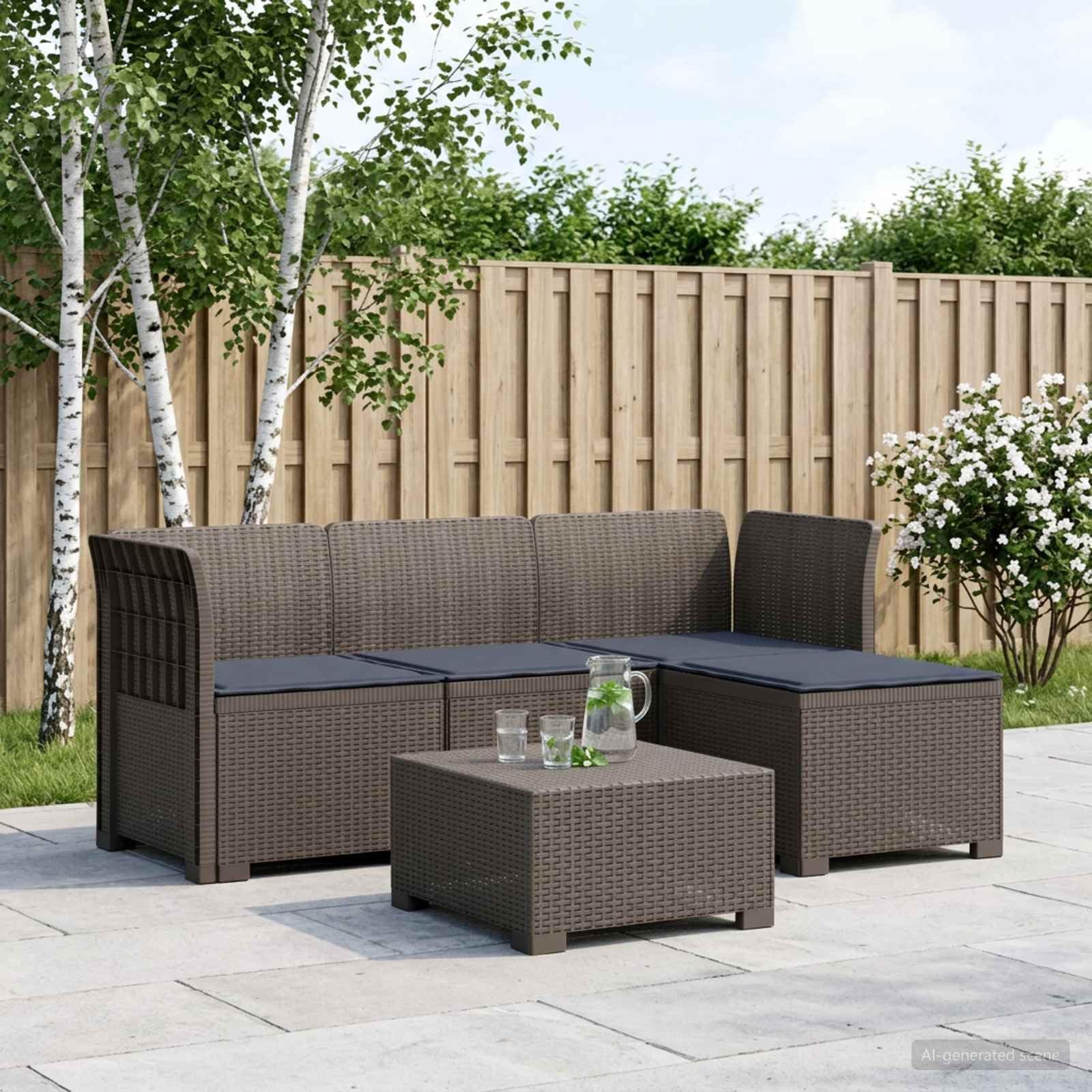 vidaXL Sofa ogrodowa dla 4 osób z poduszkami w stylu rattanowym PP