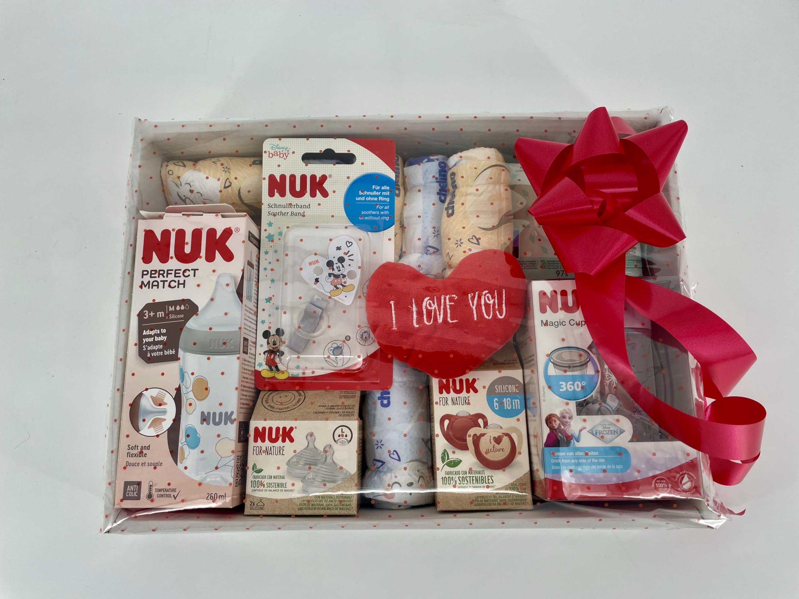 Canastilla Bebé Recién Nacido, Cesta Regalo Unisex con Productos de Maternidad, Set para Nacimiento y Baby Shower, Incluye accesorios bebe, Tarjeta Personalizable