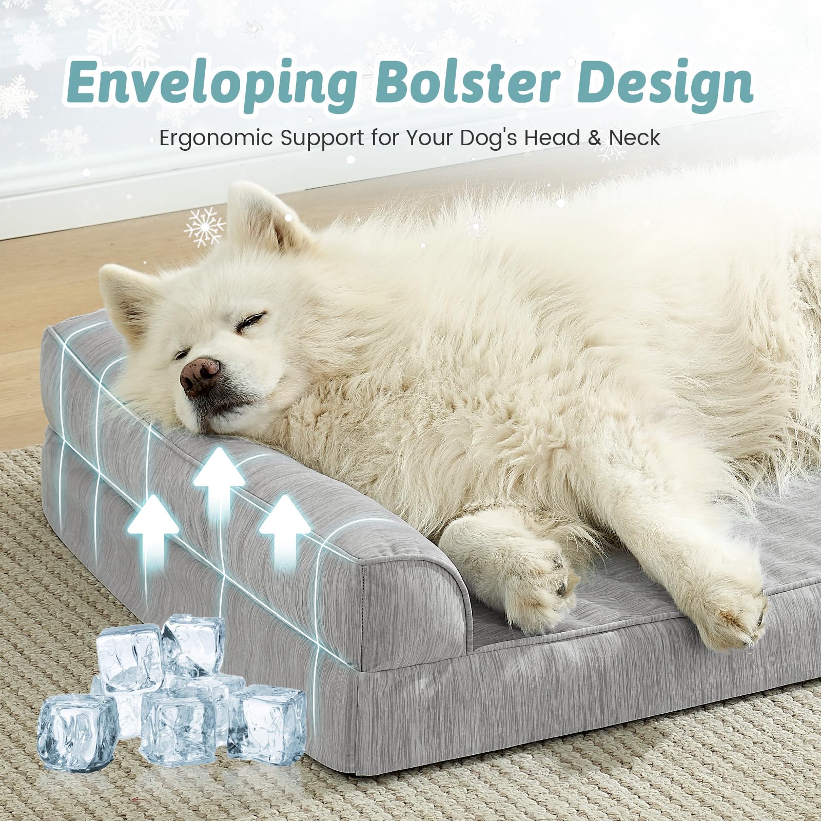 COZY KISS Kühlendes Hundebett Mittelgroße Hunde, Q-MAX>0.4 Orthopädisches Hundekorb mit Seiten, Hundesofa mit Abziehbarer Bezug & wasserdichte Innenlage, Weichhe Hundebetten, Grau, XL(107x76x18 cm)