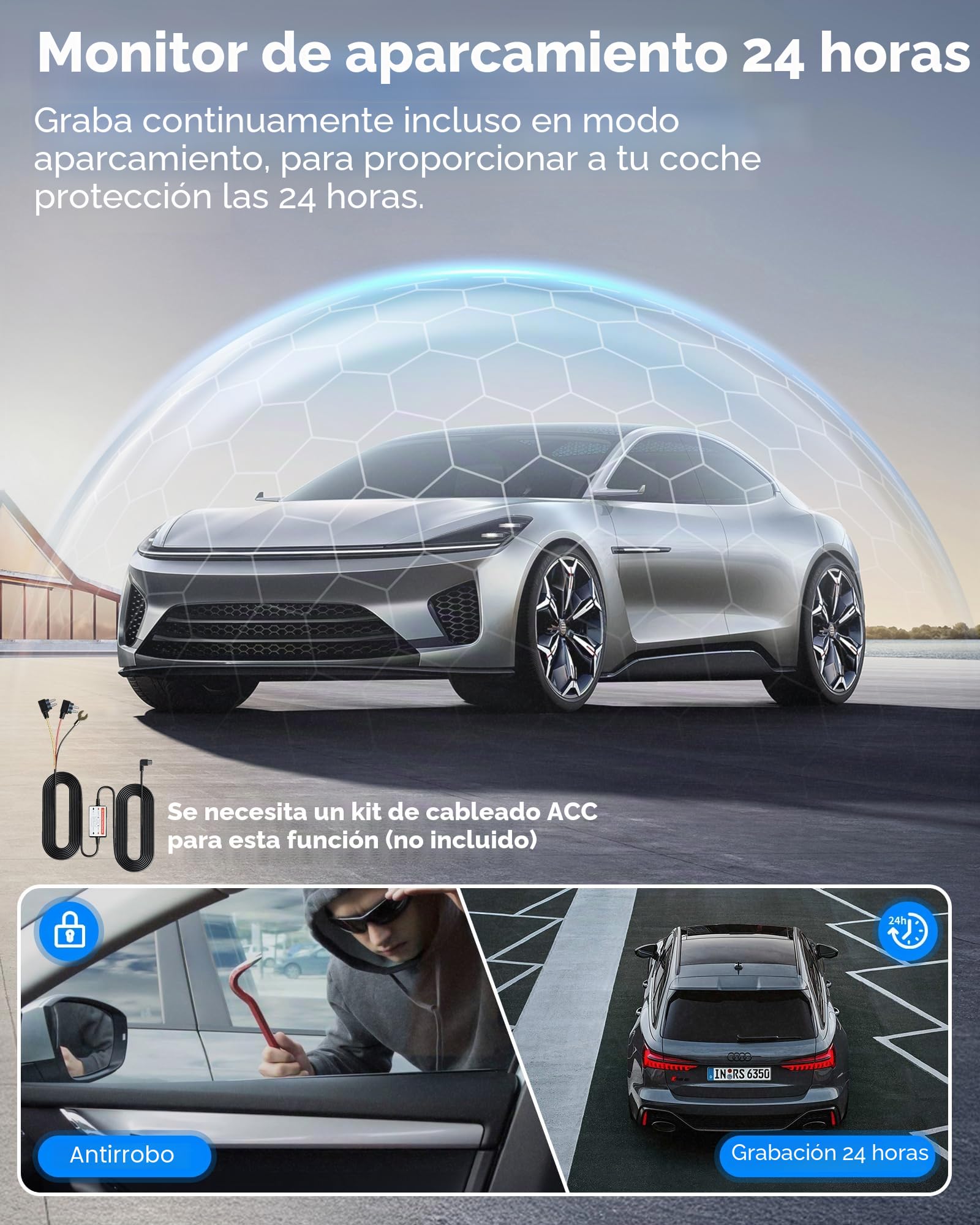 Famgoods Dashcam Frontal 4K, Retro, Interior, Pantalla IPS de 3.16", Tarjeta Gratuita de 64GB, Dash CAM Camara Coche WiFi inalámbrico de 5GHz, App, Super Visión Nocturna, Sensor G, Grabación en Bucle