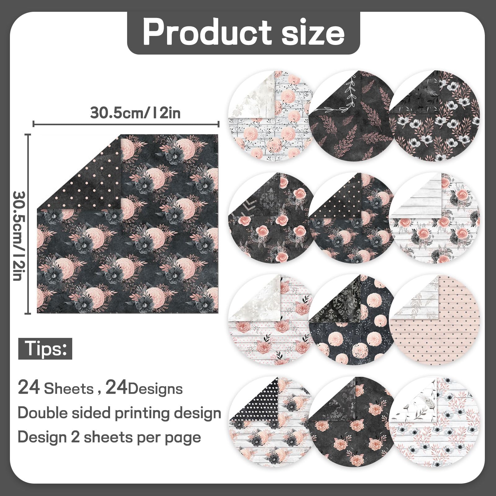 Papel para álbumes de recortes de 12 x 12 pulgadas, 24 hojas de manualidades decorativas de origami, impresión de doble cara, decoración de álbum de fotos, papel sin madera para envolver regalos