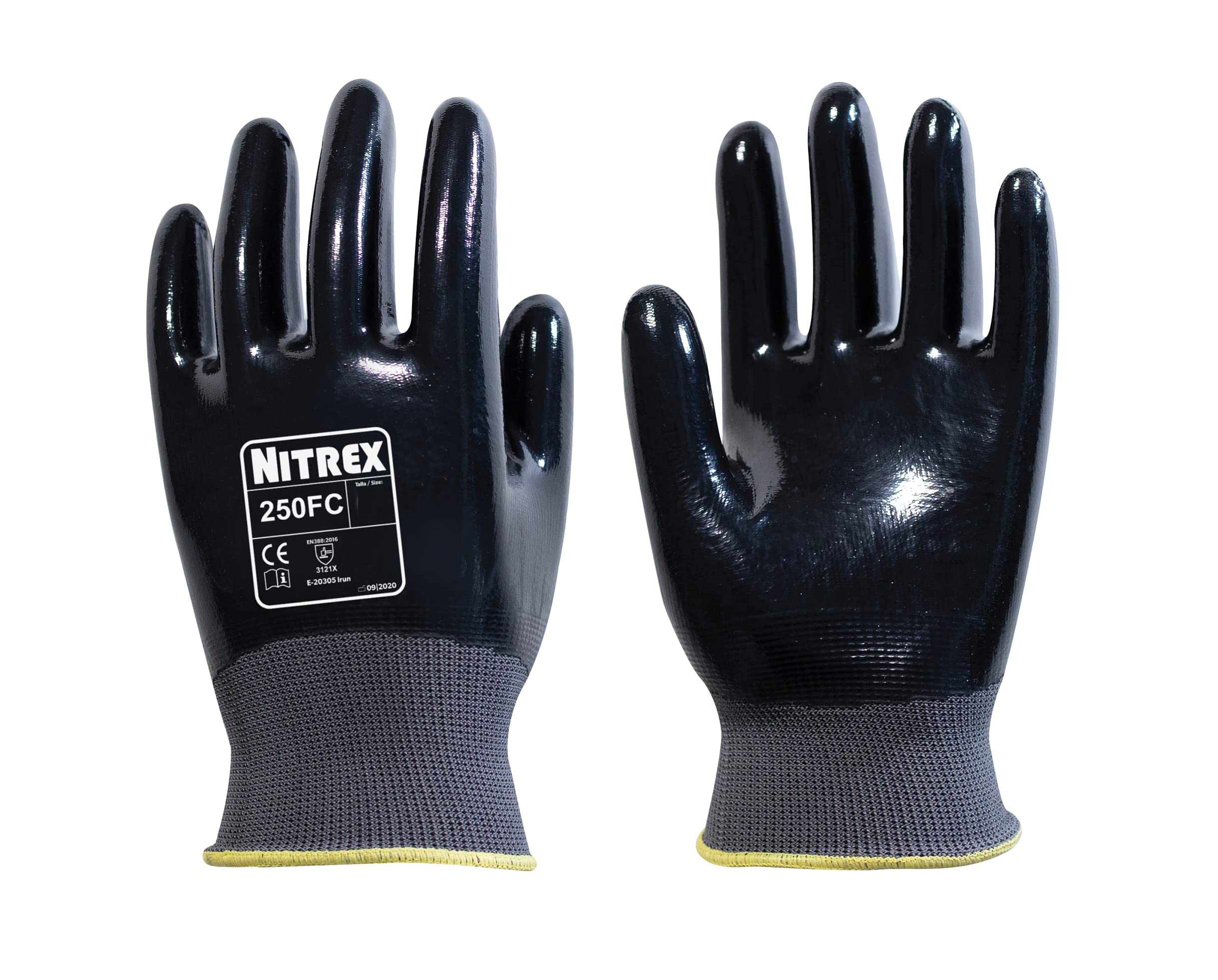 Nitrex 250FC Work Gloves - General Handling Safety Gloves - Resistant to Abrasions, Cuts, Tears, and Punctures - Full Nitrile Coating for Mechanical and Industrial Protection - 10 Pairs - Size 11