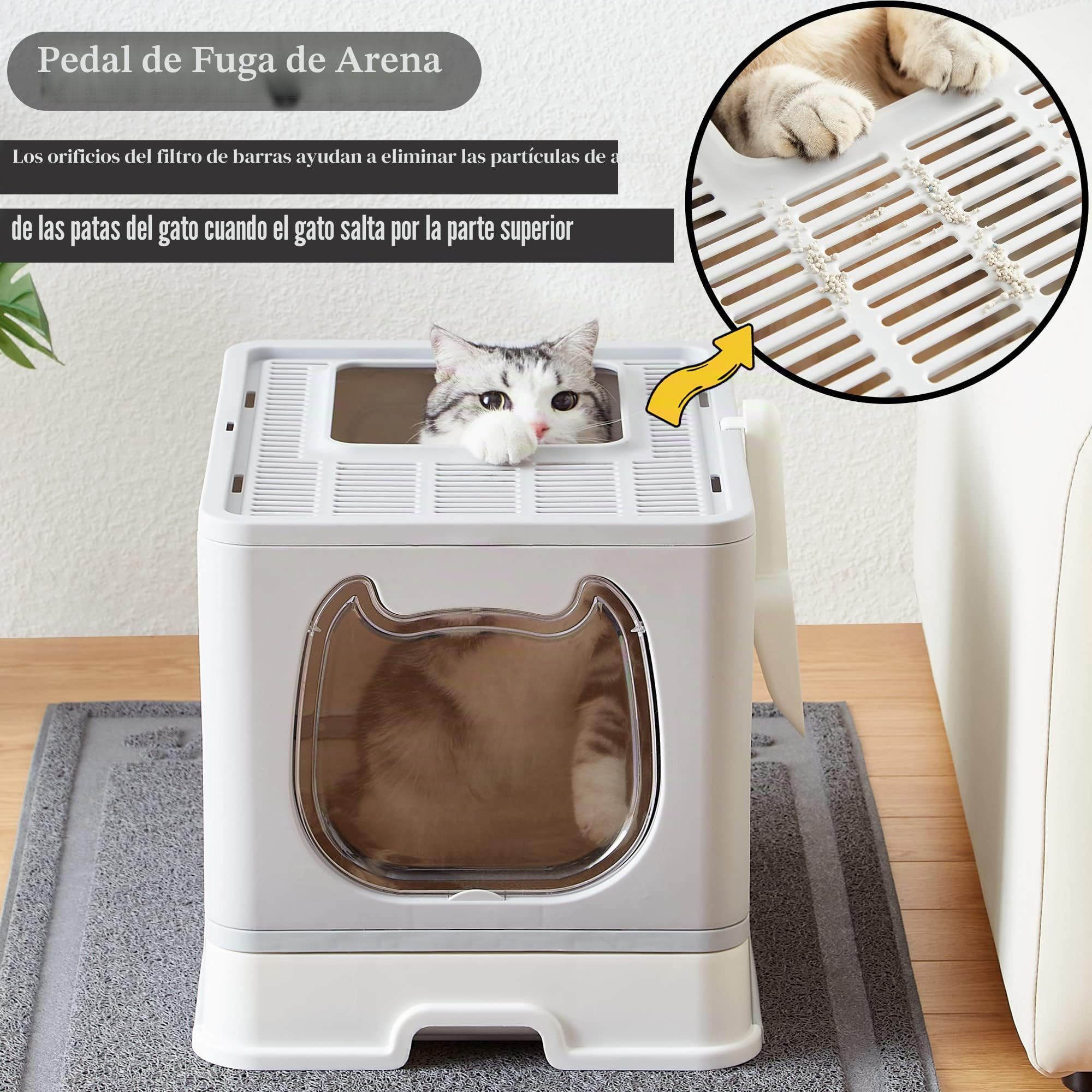 Vealind Caja de Arena para Gatos Plegable con Tapa Bandeja, Caja de Arena para Gatos de Entrada Superior con Tapa, Bandeja de Arena Incluye Cuchara y 2-1 Cepillo de Limpieza (Gris)