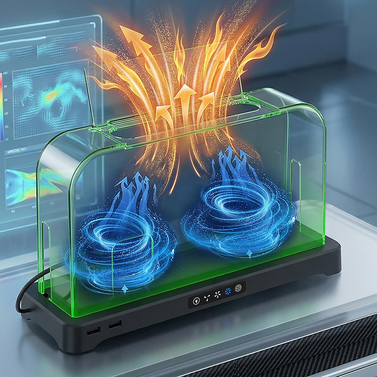 Durchsichtiger Gaming Konsolen Abdeckungsständer mit Kühlventilator, beleuchteter Basis, Desktop Halterung für Spieler Schreibtisch Setup Bereich und Aufbewahrung, Lüfterbasis, Konsolenhalter