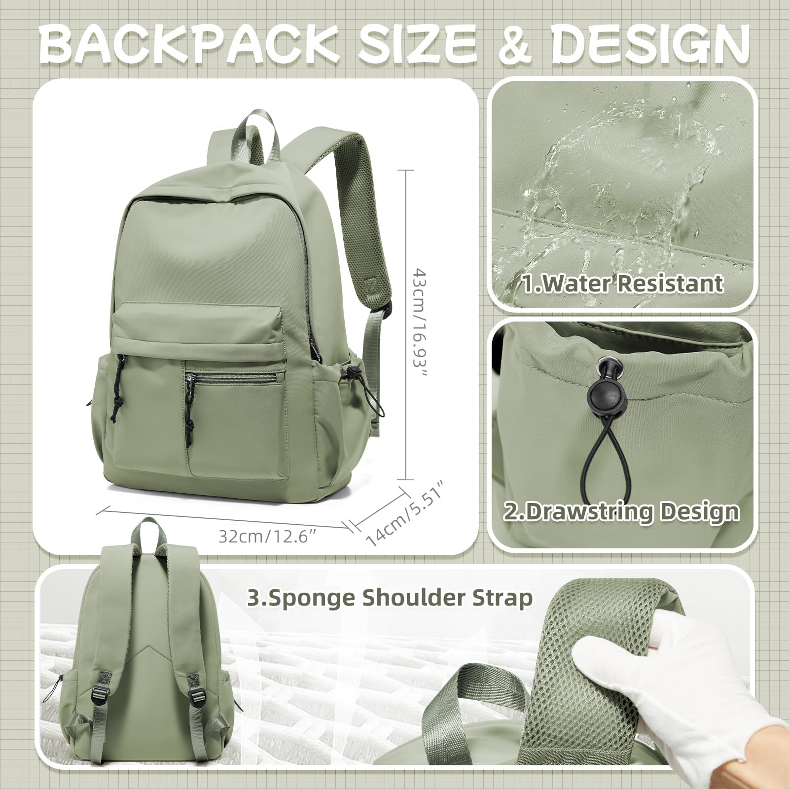 HYC00 Zaino Scuola Superiore Ragazza,Zaino da Scuola Media Ragazzo Zaino Università Leggero Resistente all'acqua College Casual Daypacks, Zaino PC 14 Pollici Zaini Scuola Cartella Adolescente