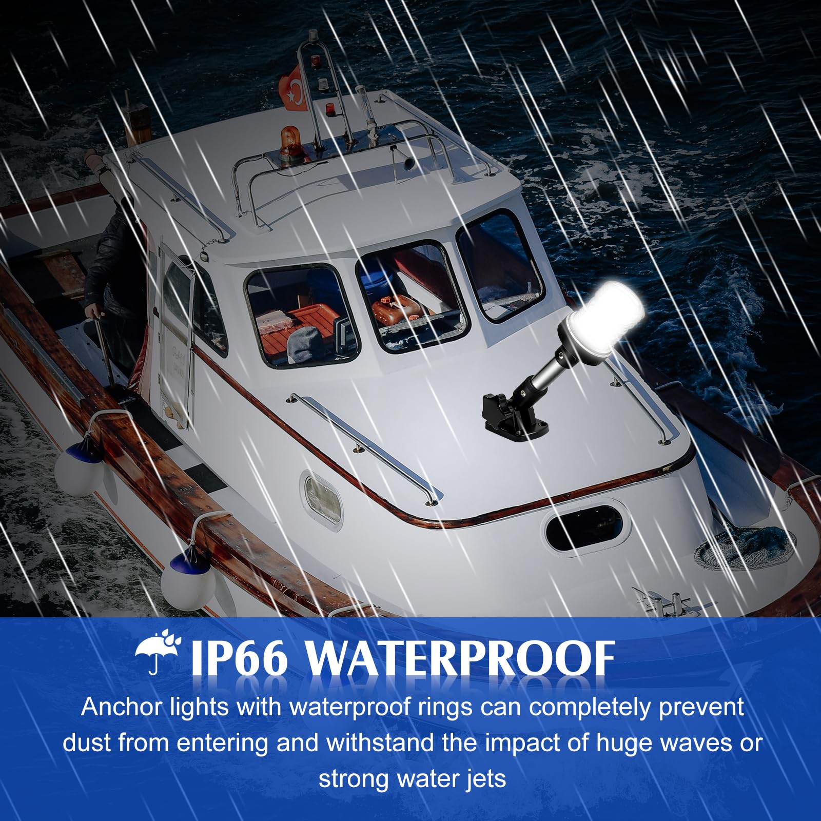Luce di ancoraggio, luce di navigazione da 15 cm, impermeabile IP67 a 360°, luce di ancoraggio per barche, rotazione a 180°, 12V~24V, luce di navigazione a LED per barche marine, luce di ancoraggio a