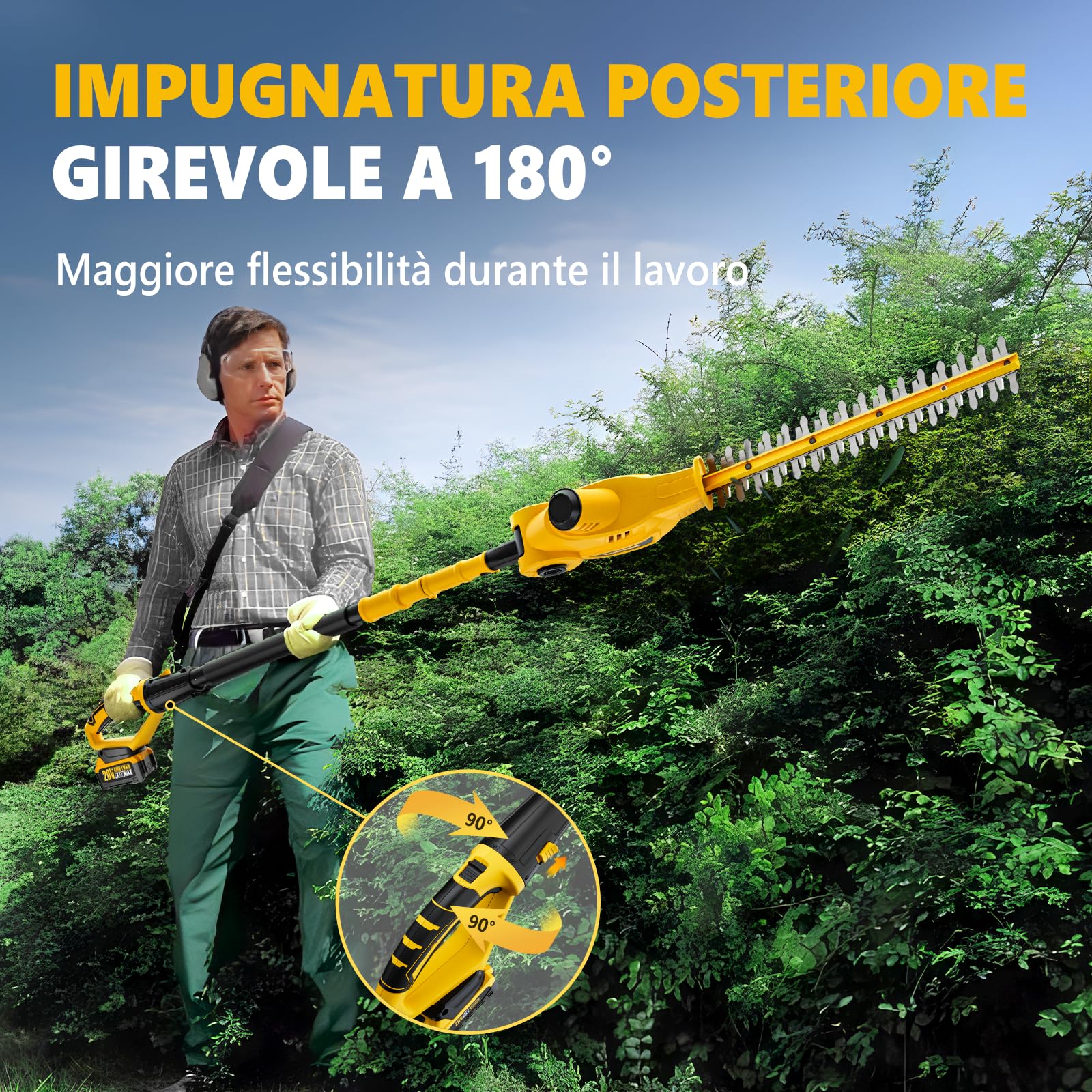 Alloyman Tagliasiepi a batteria telescopica da 20V, con 2 batterie da 4,0 Ah e caricabatterie, tagliasiepi da 2,4 m, per cespuglio e taglio di siepi