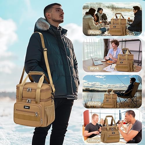 Miniatura 7 de Weitars Lonchera para hombres y mujeres, lonchera de doble compartimento, resistente, grande, aislada, bolsa de almuerzo táctica duradera con correa