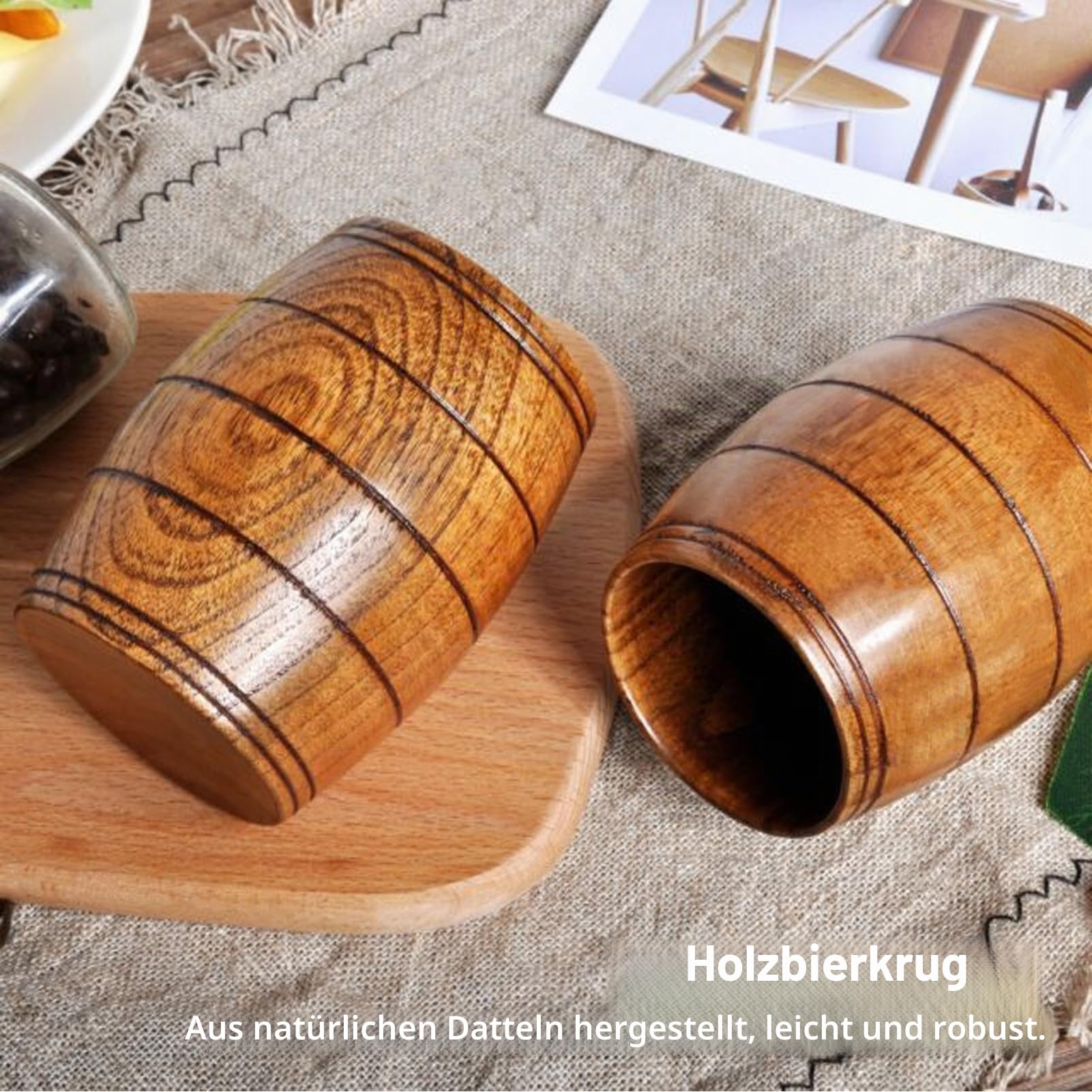 Holz-Kaffeetasse, Bierkrug und Trinkbecher aus umweltfreundlichem Holz, Deko-Becher für Camping