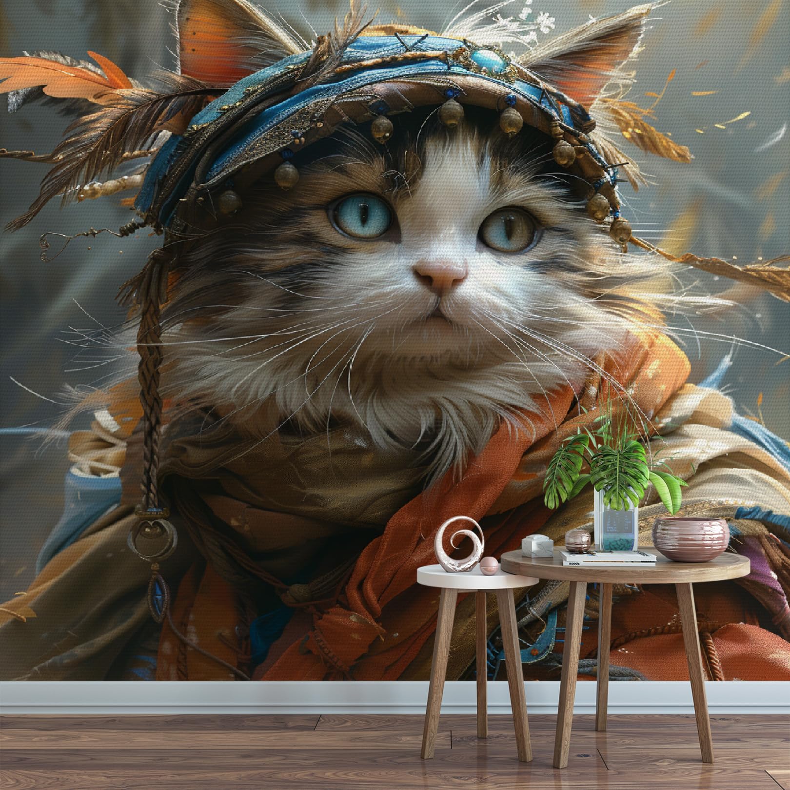Poster mural 3D chat chapeau pour créer un fond TV original
