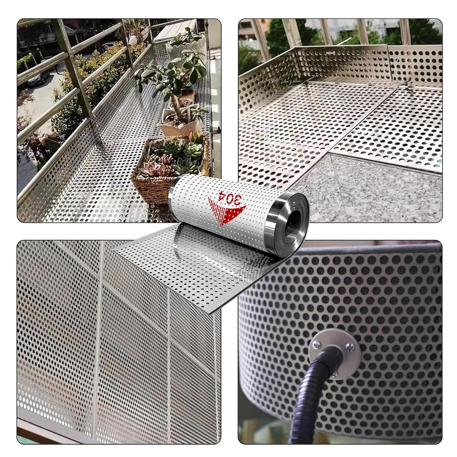 Tôle perforée en acier inoxydable 304, tôle perforée à trous décalés, maille décorative SS 304 for intérieur/extérieur, grille, filtration et projets de bricolage(W25*L1000cm/W9.84*L393.7in)