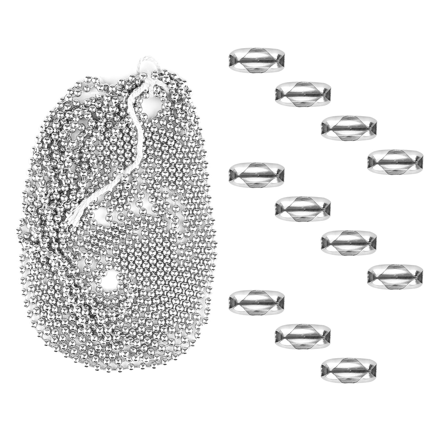 Hopzab Roller Blind Chain 5 Metre Length, 4mm Diameter Metal Beads, Rust-Resistant Stainless Steel Cord, Includes Connectors for Curtains, Lights, and Fans