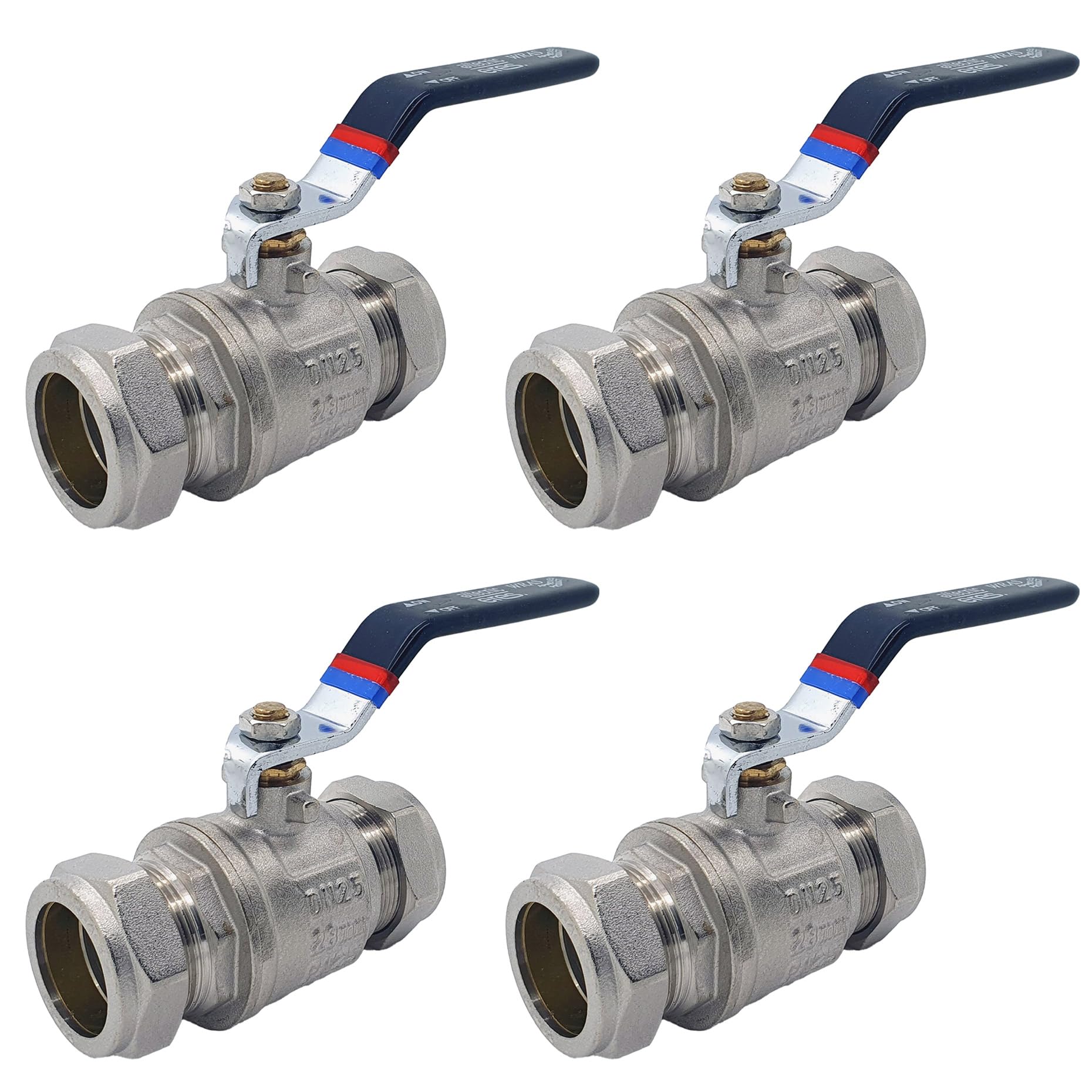 Unvented Components Europe Chrome Ball Valve Full Bore Black Lever Compression, 15Mm, 22Mm And 28Mm, Plated Brass (28Mm, 4)