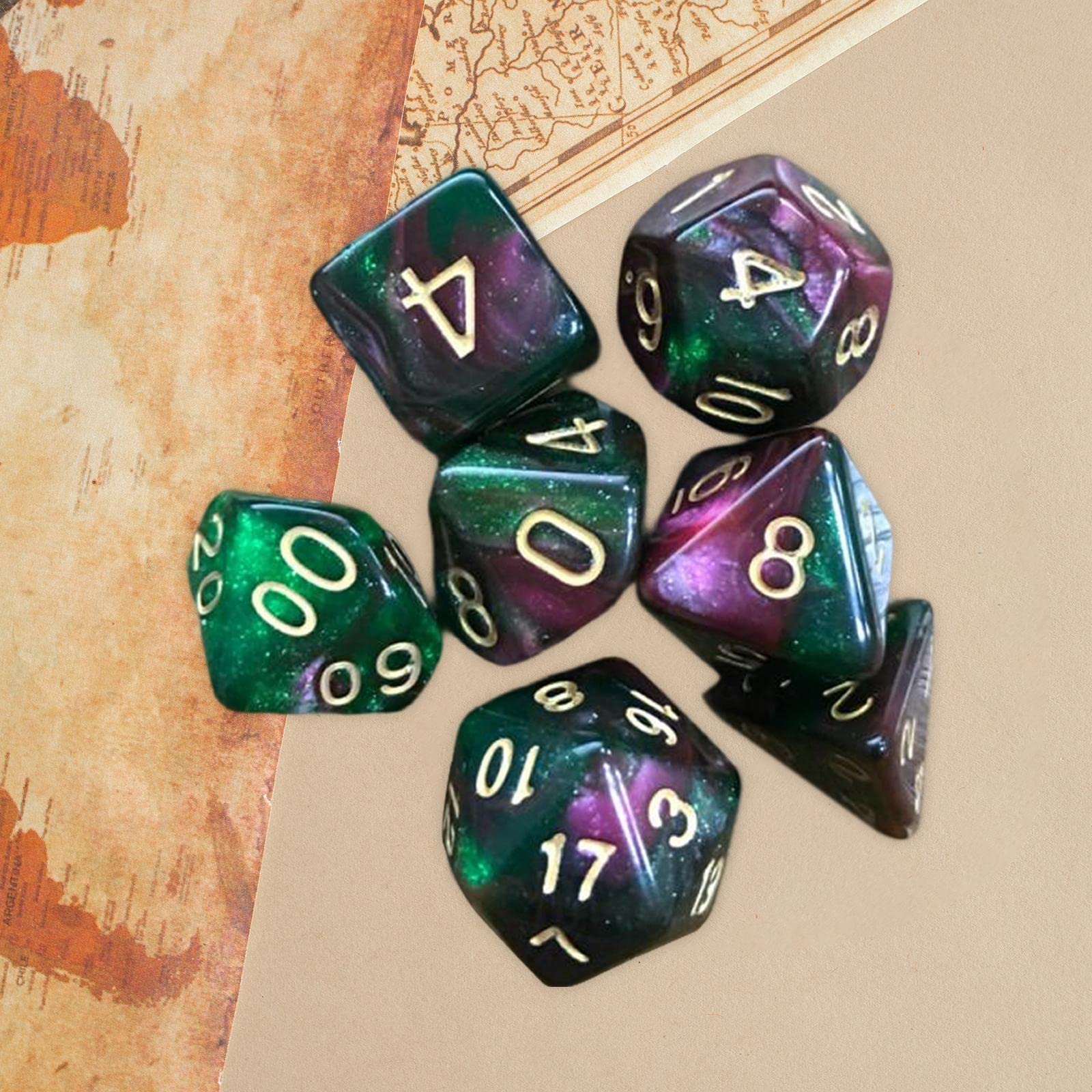 TISHITA Jeu de Dés Polyédriques 3x7x, Dés de Astrologique, Jeu de Société, Jeu de Dés pour Bar, 6 pièces