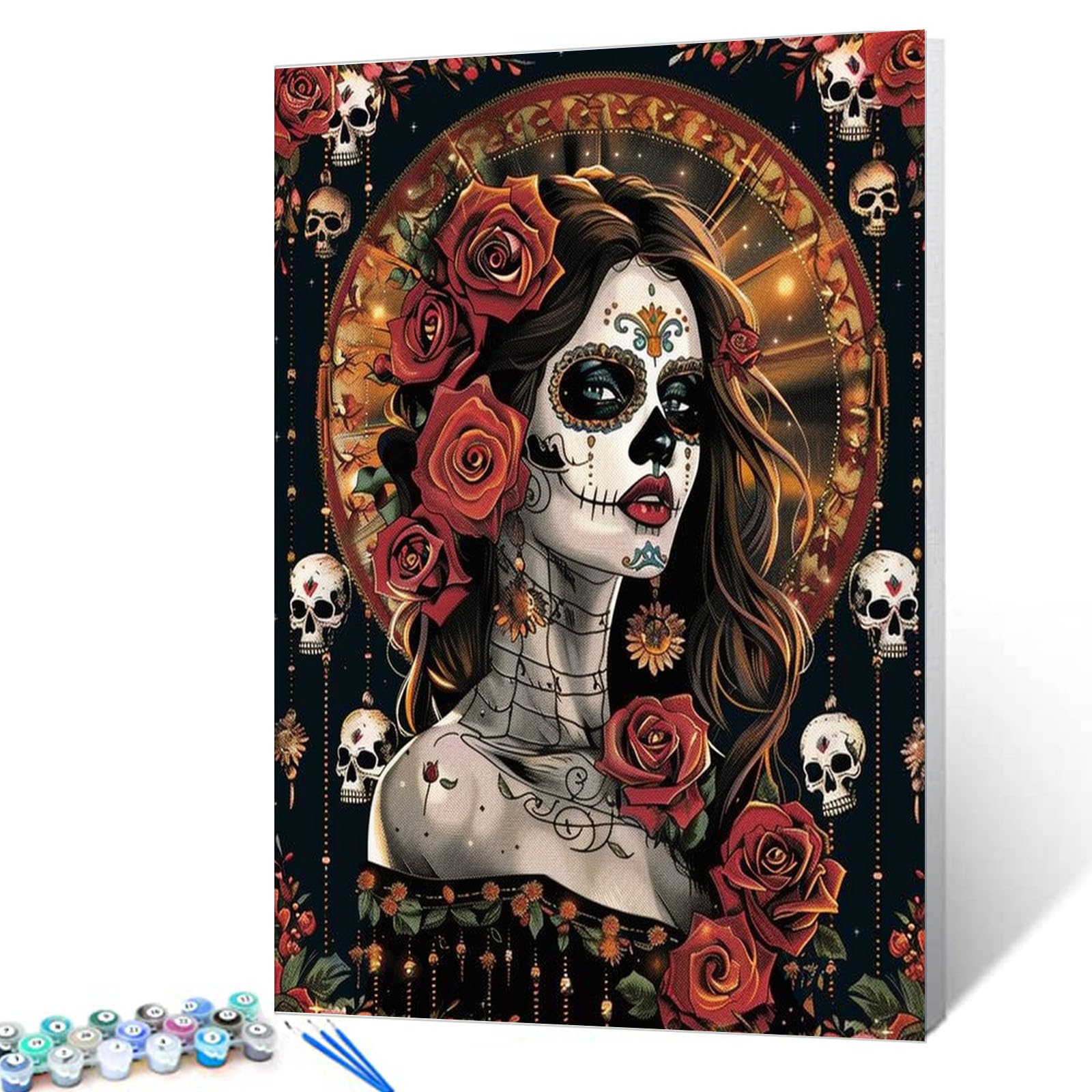Aihonmin Halloween Woman Paint by Numbers Kits for Adult Paint by Numbers Sugar Skull Woman Portrait Painting Kits on Colored Canvas Art Set for Beginner Gift Home Decor Without Framed 16''W x 20''H