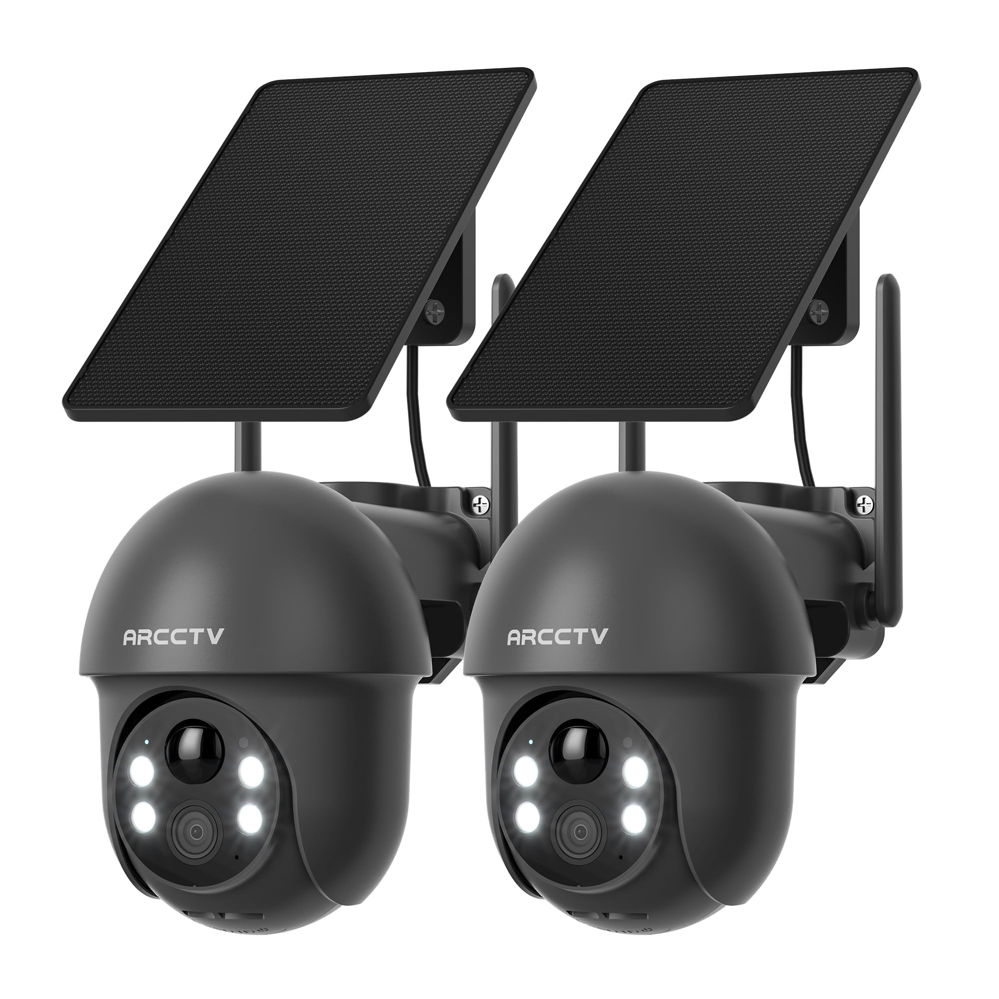 ARCCTV Q1 Caméra Surveillance WiFi Exterieure sans Fil Solaire (Gris, 2pcs) | 2.4/5GHz WiFi, 360° PTZ, 2K/4MP, Panneau Solaire, PIR Détection, Nocturne Couleur, Audio Bidirectionnel, Alexa/IP65