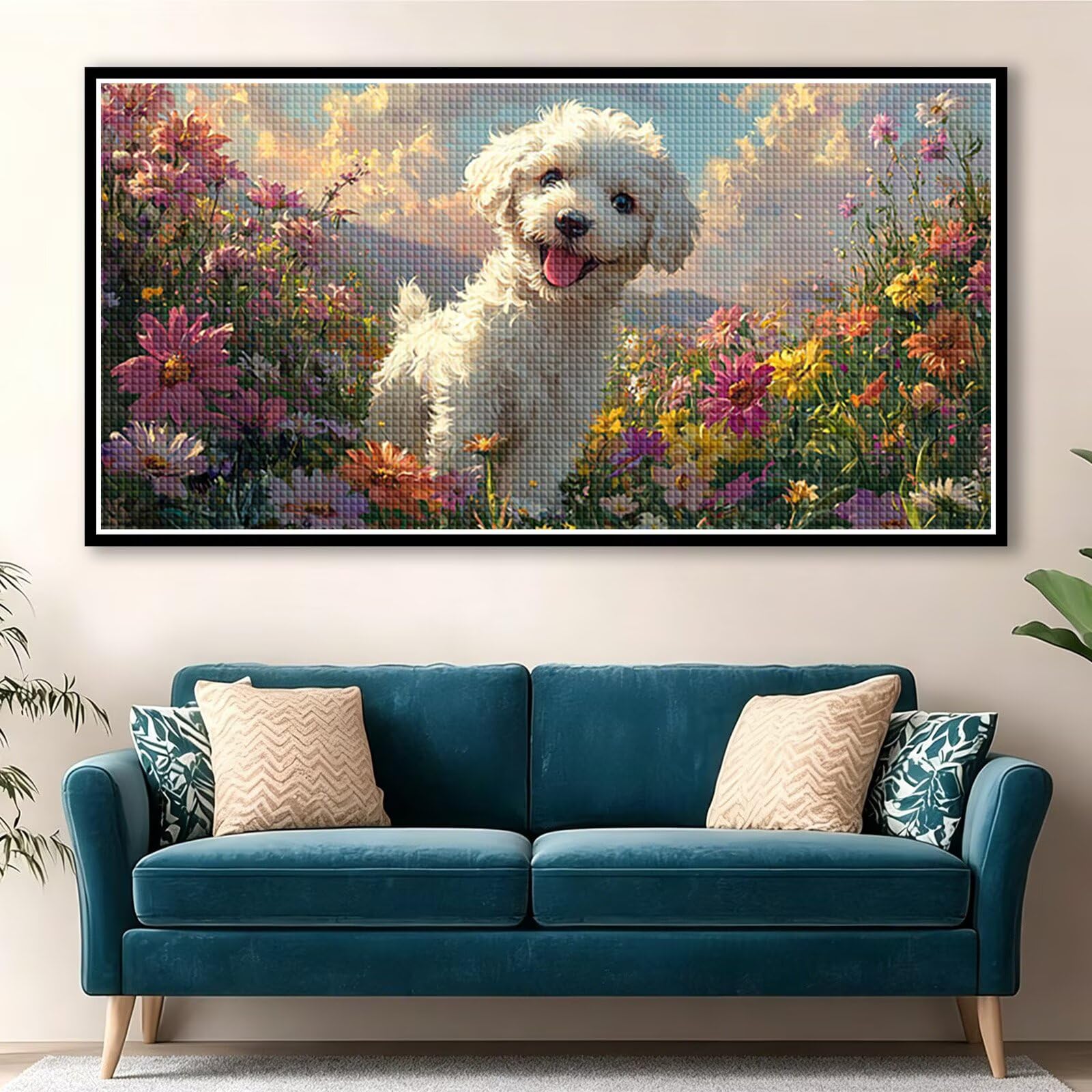 Diamond Painting Adultos Flor Pintura Diamante, Perro Diamond Painting 5D Completo, DIY Cuadrado Cristal Bordado Punto de Cruz Cuadros de Diamantes para Decoracion Hogar, Regalo Mujer 160x80cm 0J-408
