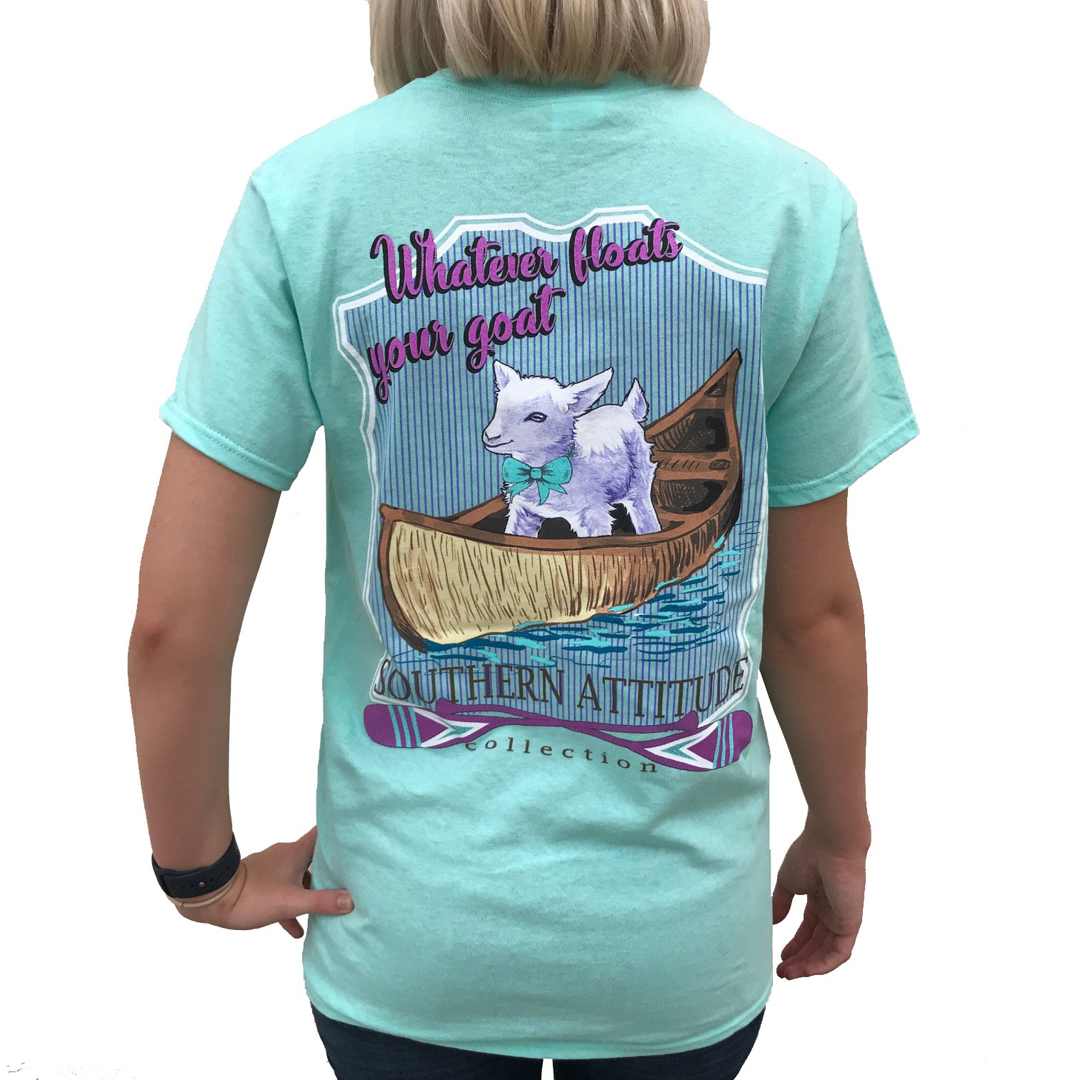 Southern Attitude Whatever Floats Your Goat Seafoam Green Short Sleeve Women's Shirt