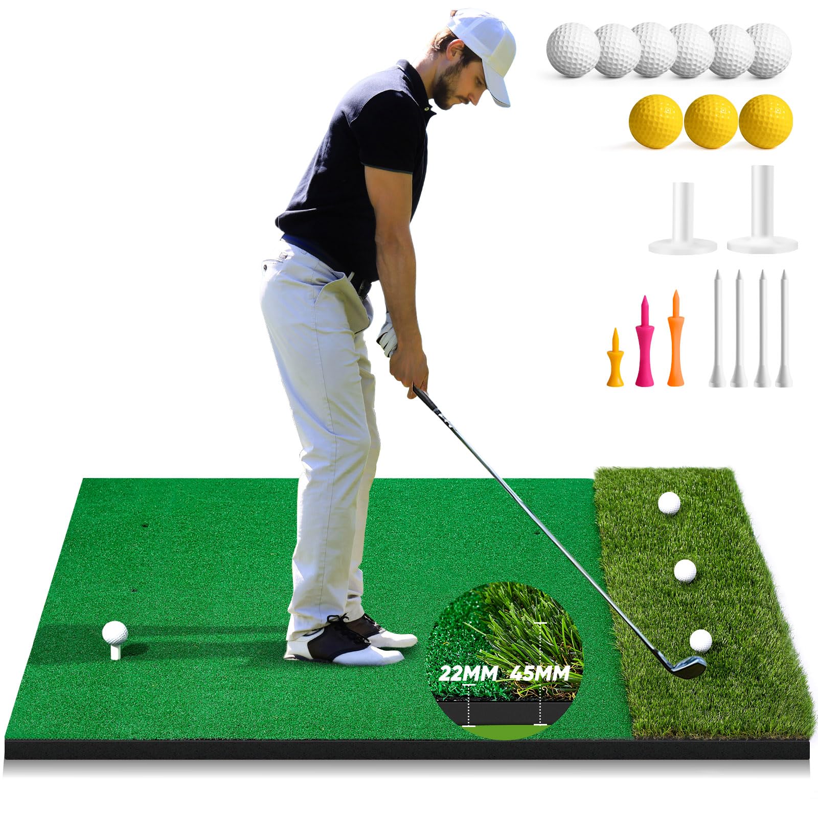 Golf Mat,5x4ft Artificial Single-Turf & Dual-Turf Golf Mats Practice Outdoor Indoor,Thickening Golf Hitting Mat for Chipping Swing Practice - Ideal for Golf Lovers