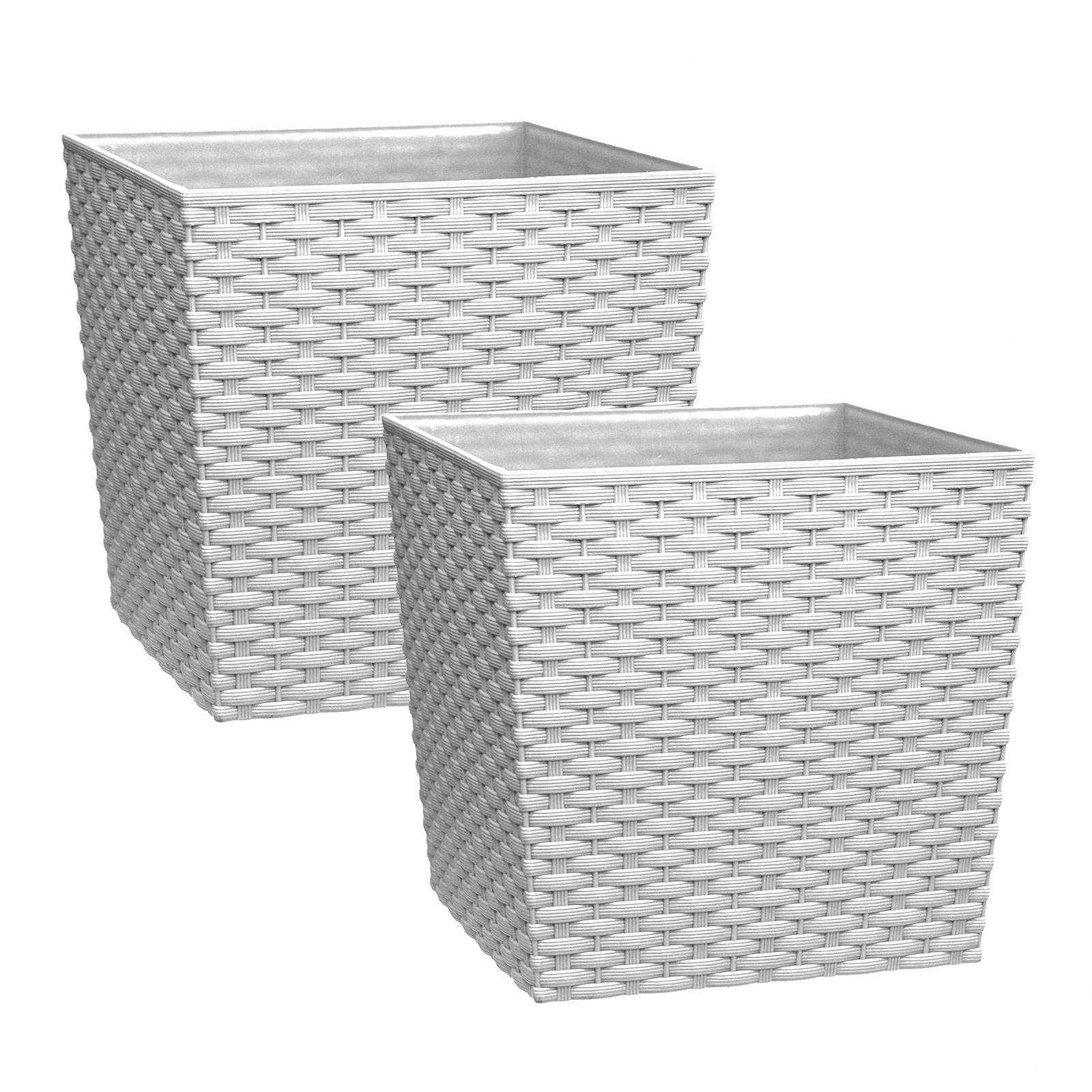 Simpahome Rattan Plastic Planters - White, Set of 2 Pots - 10L, 22cm Cube