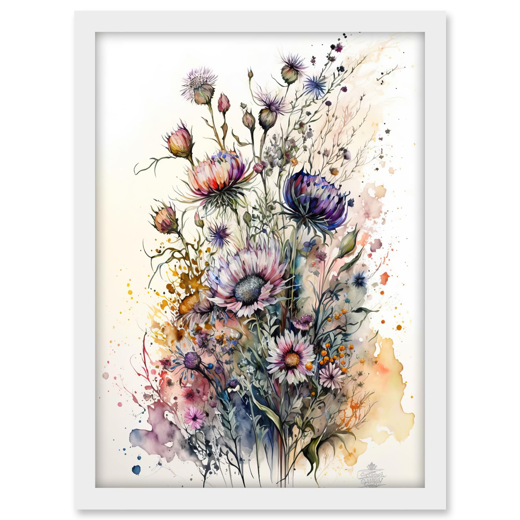 Artery8 Spring Wildflowers Watercolour Boho Illustration Artwork Framed A3 Wall Art Print