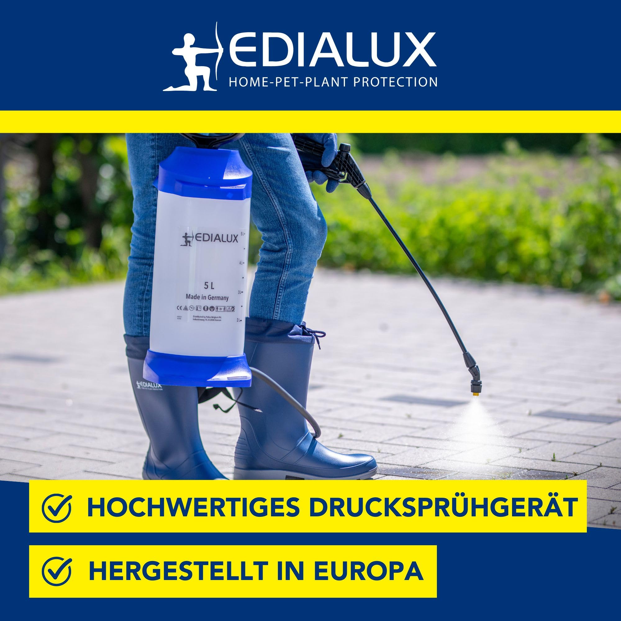 Edialux Drucksprüher 5L rückenspritze für gartenpflege und Reinigung, manuelles sprühgerät chemikalienbeständig universalsprüher für pflanzenschutz unkrautbekämpfung und mehr