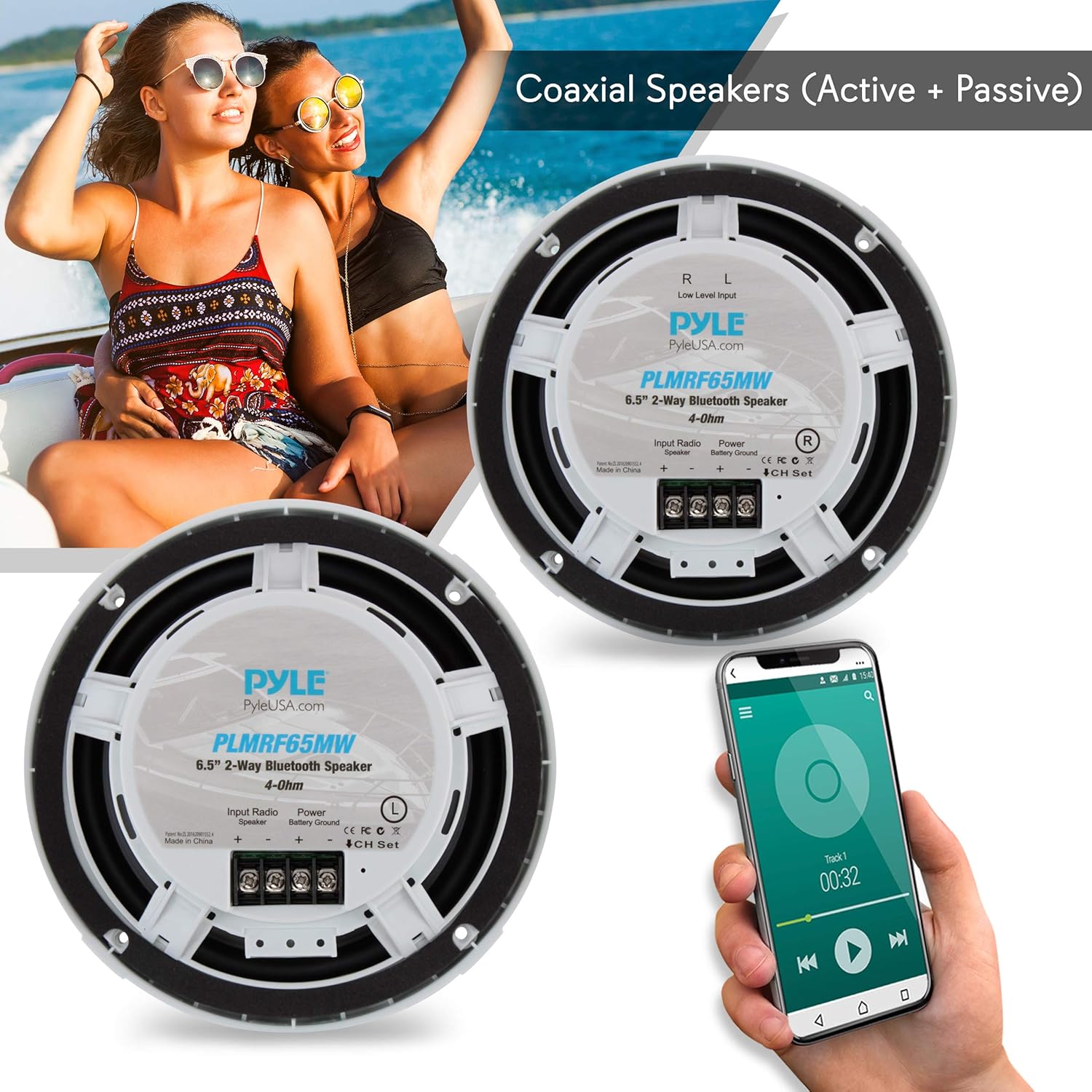 Pyle 6.5 Inch Dual Marine Powered Speakers - Waterproof and Bluetooth Compatible Amplified Speaker with Wireless Streaming and 600 Watt Power - 1 Pair - PLMRF65MW (White)